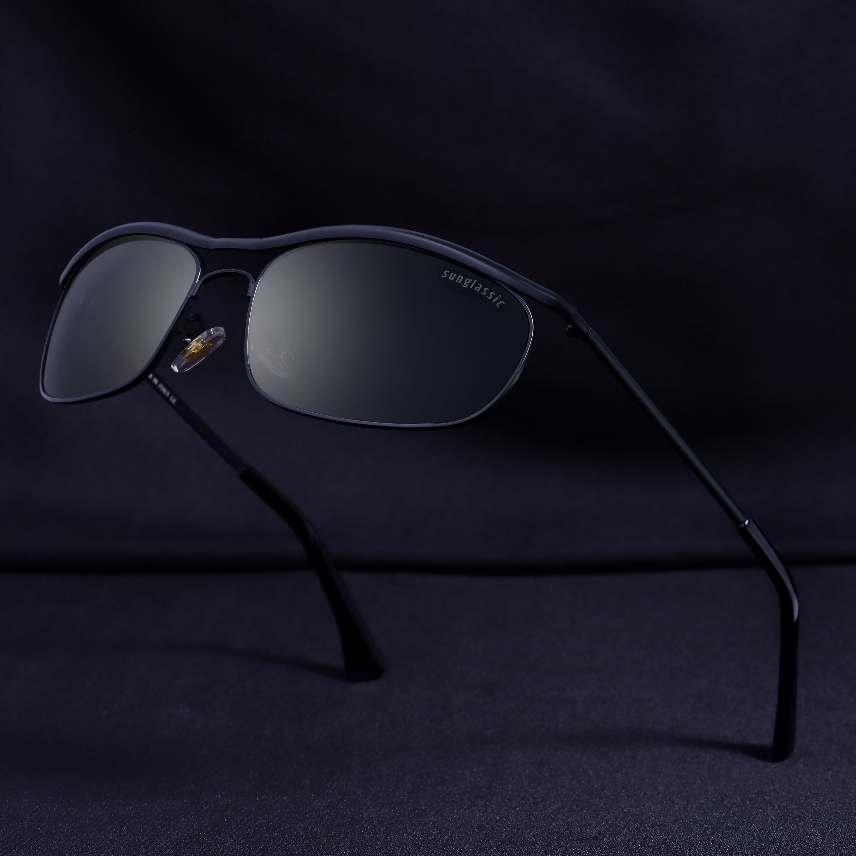 Champion Full Black Polarized Rectangle Sunglasses for Men | UV400