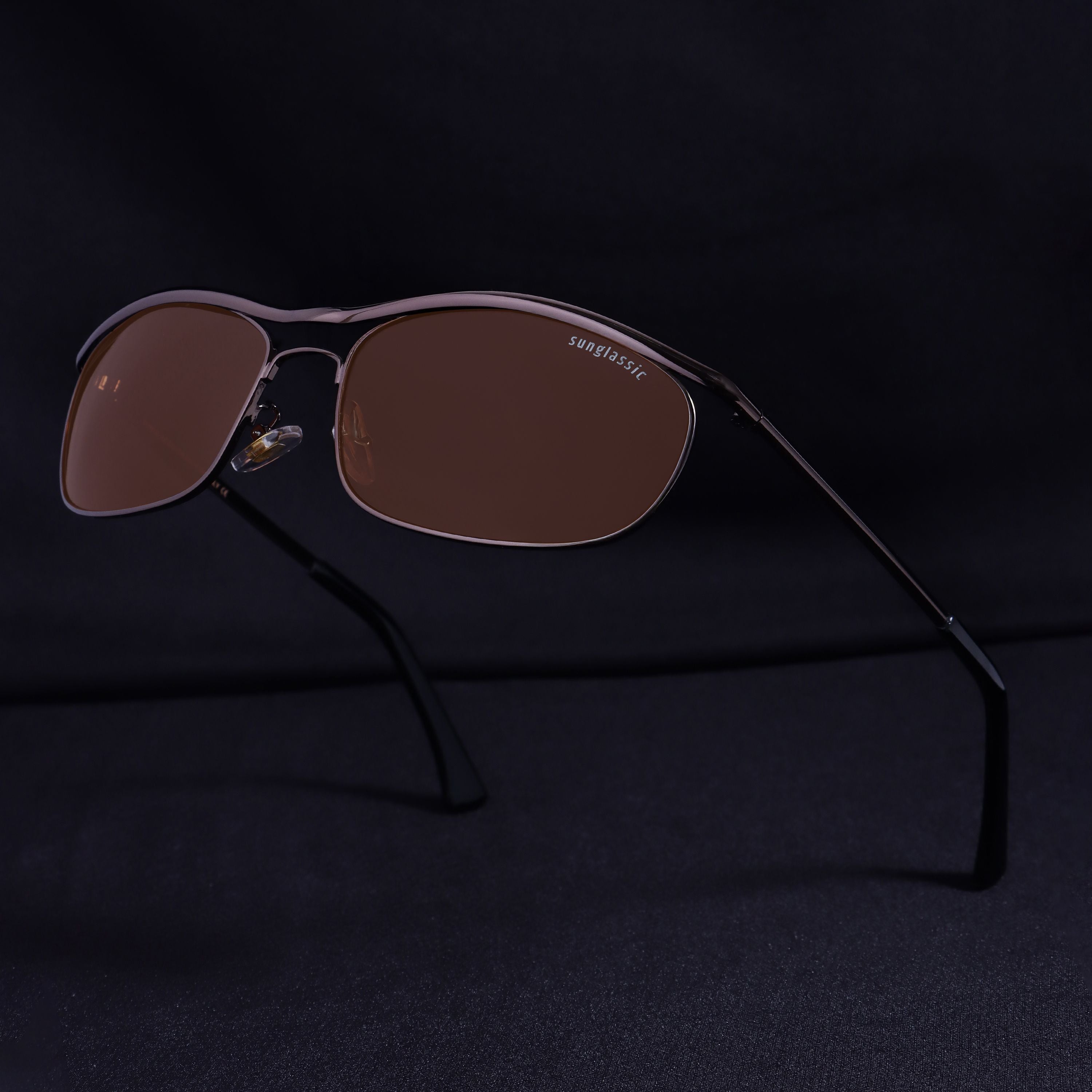 Champion Gun Brown Polarized Rectangle Sunglasses for Men | UV400