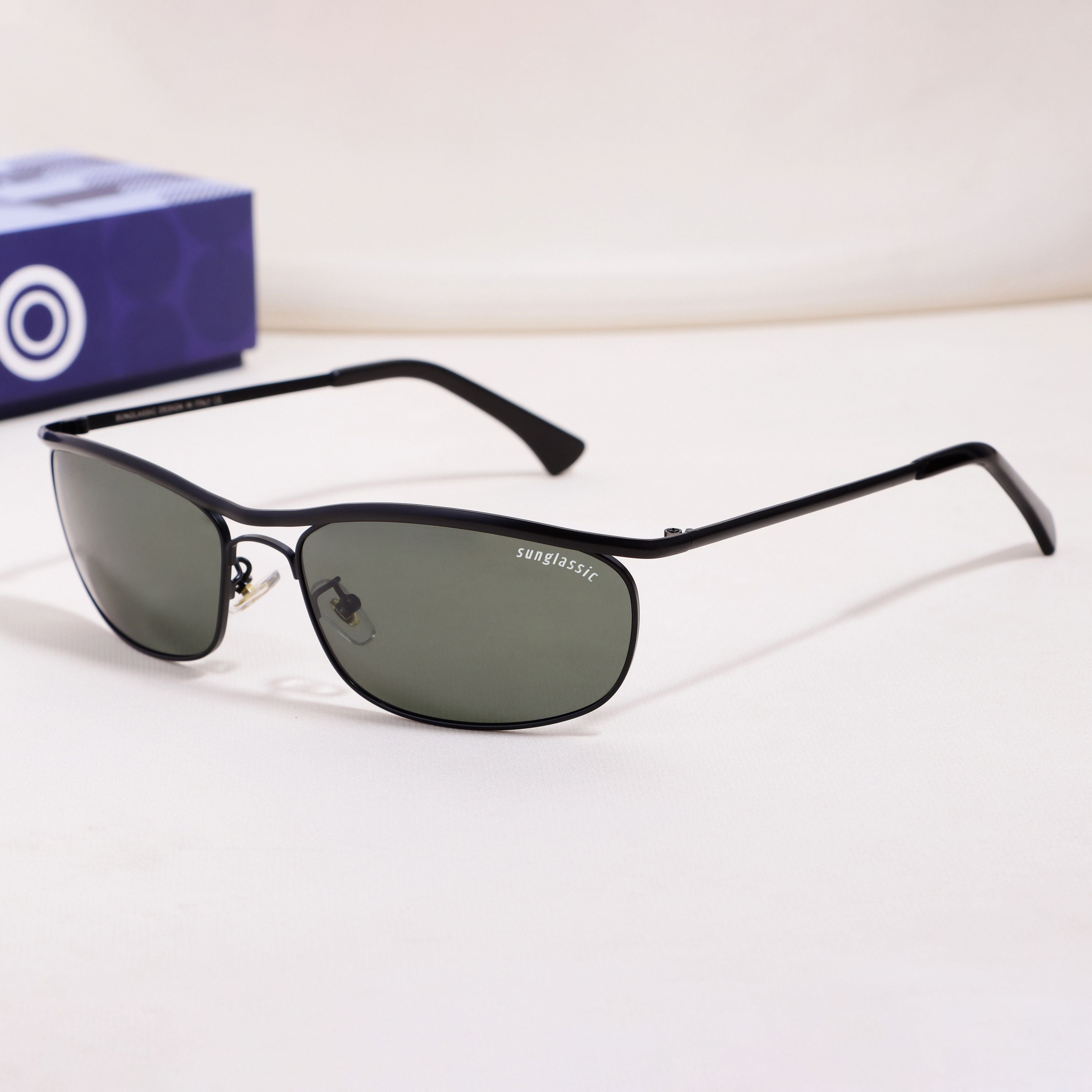 Champion Black Green Polarized Rectangle Sunglasses for Men | UV400