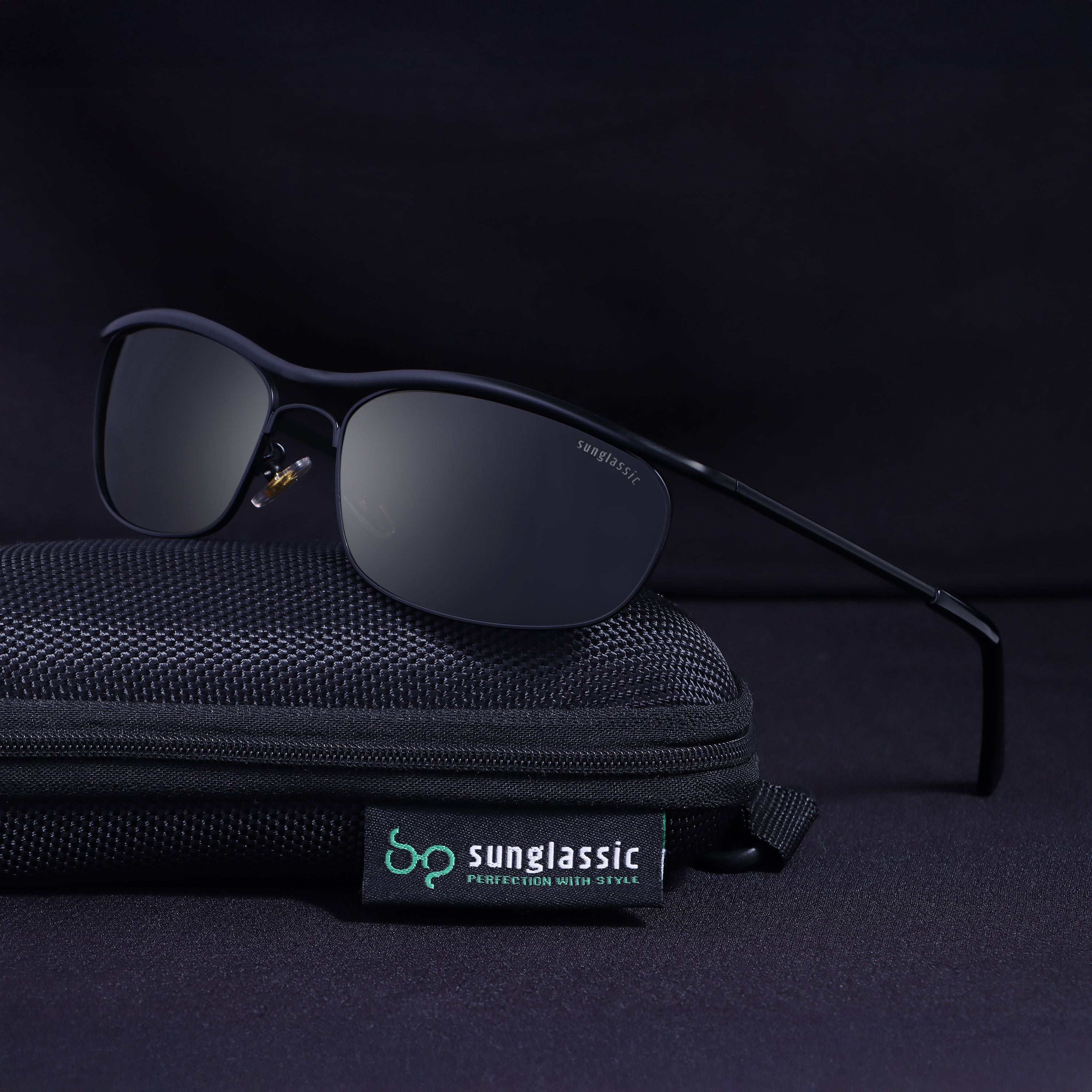 Champion Full Black Polarized Rectangle Sunglasses for Men | UV400