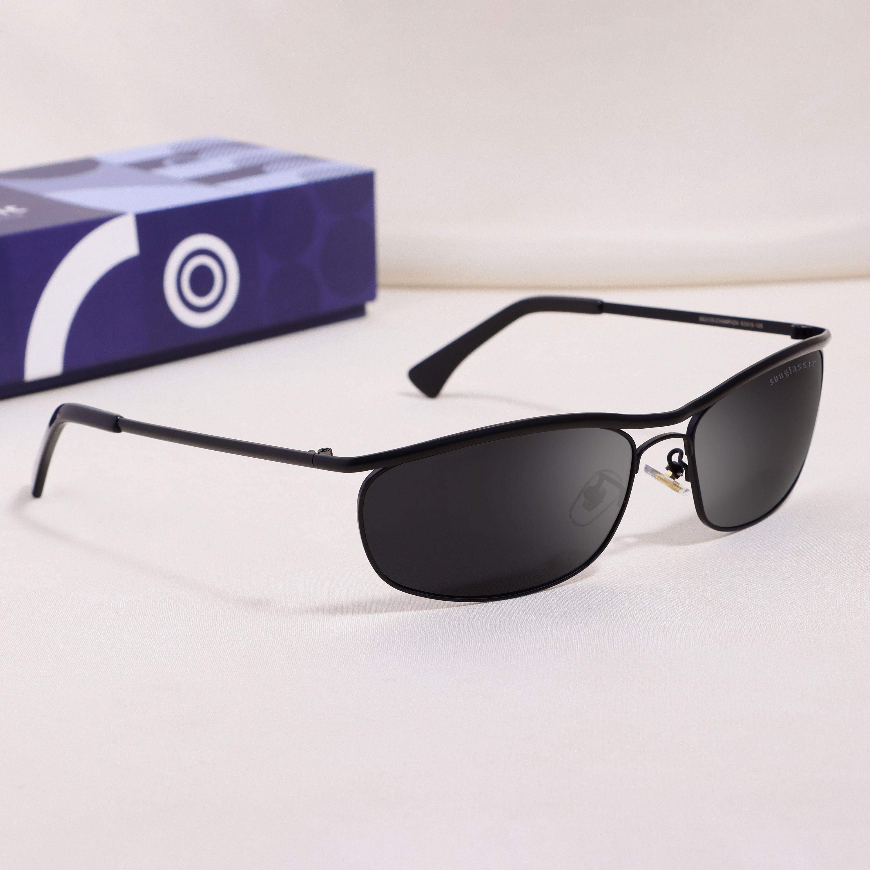 Champion Full Black Polarized Rectangle Sunglasses for Men | UV400