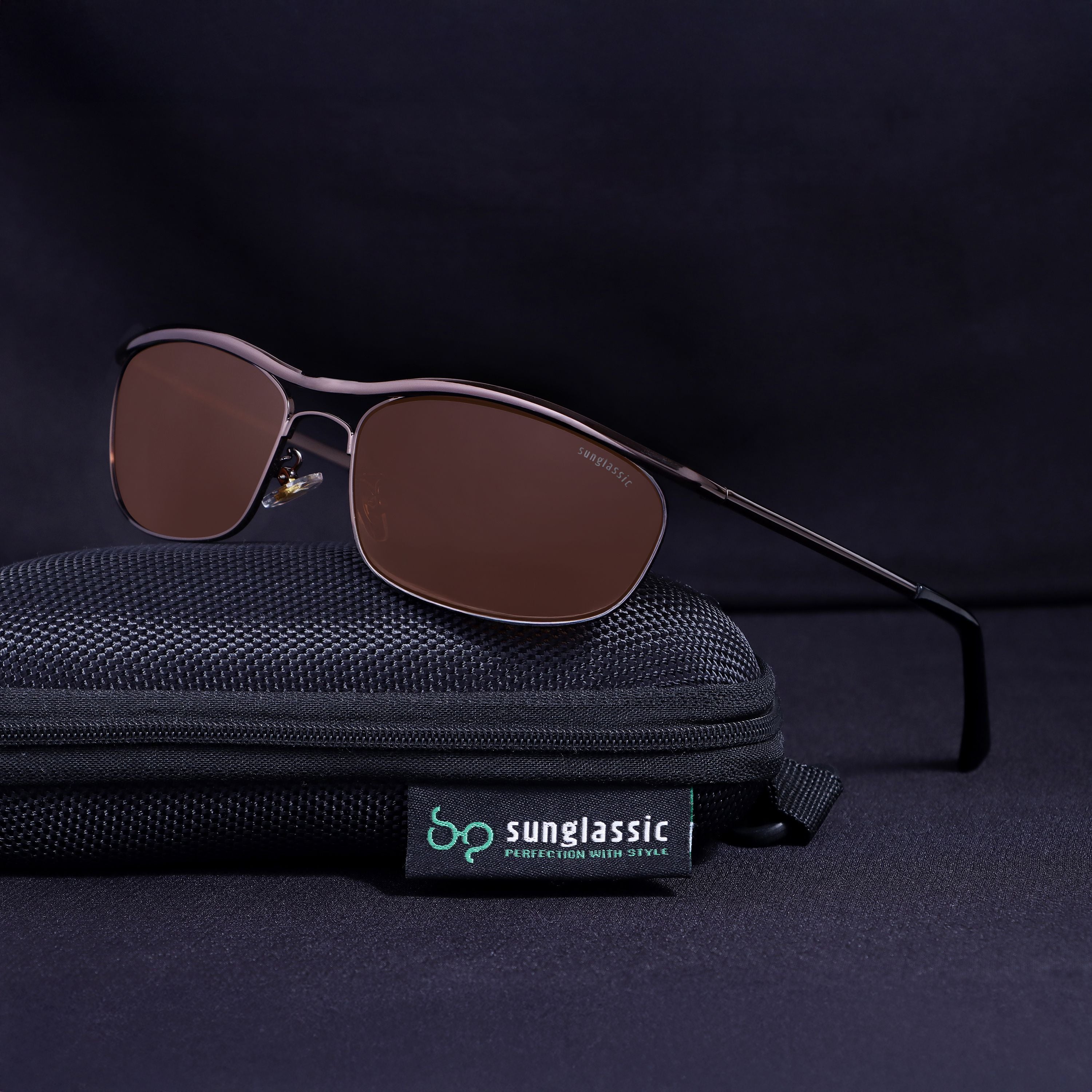 Champion Gun Brown Polarized Rectangle Sunglasses for Men | UV400