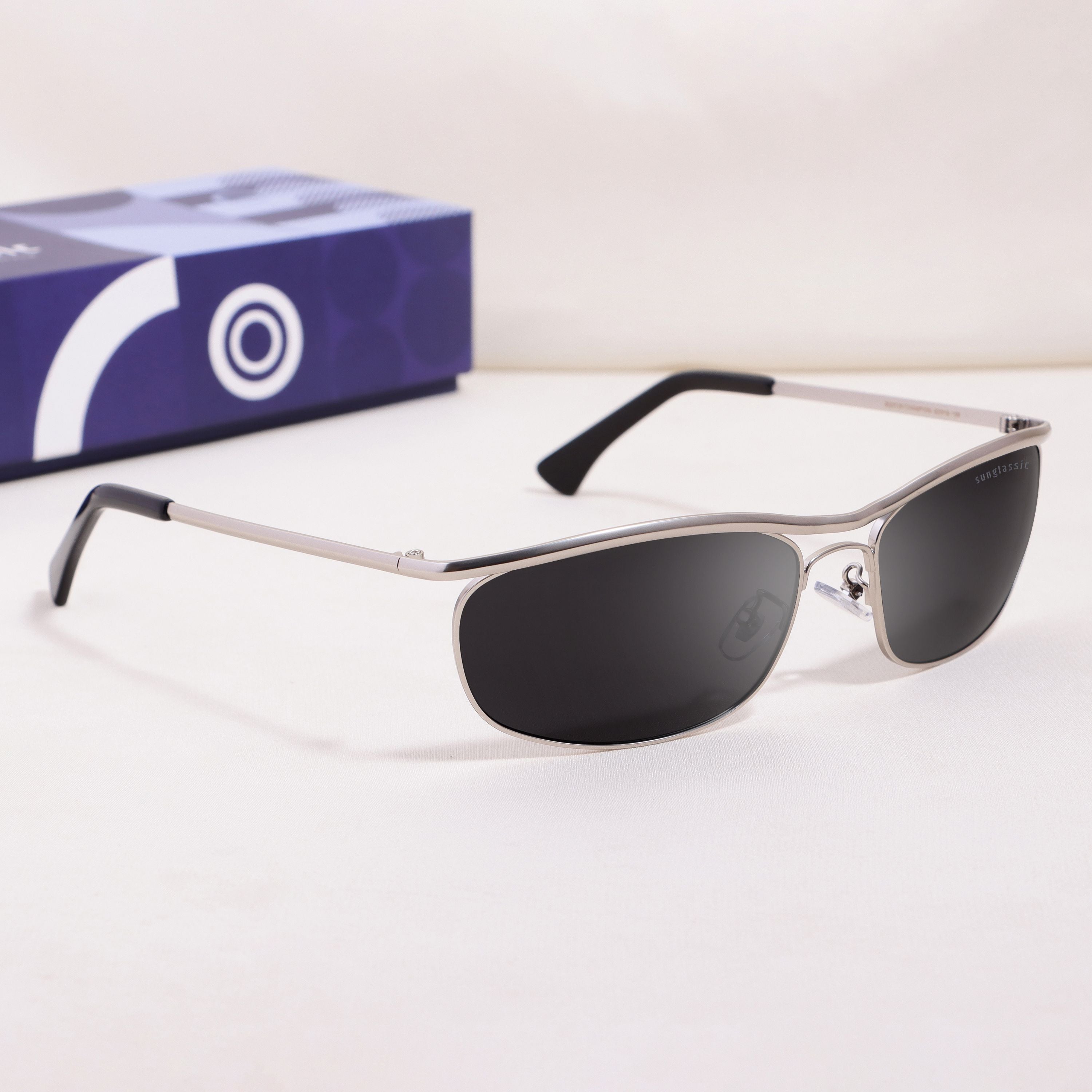 Champion Silver Black Polarized Rectangle Sunglasses for Men | UV400