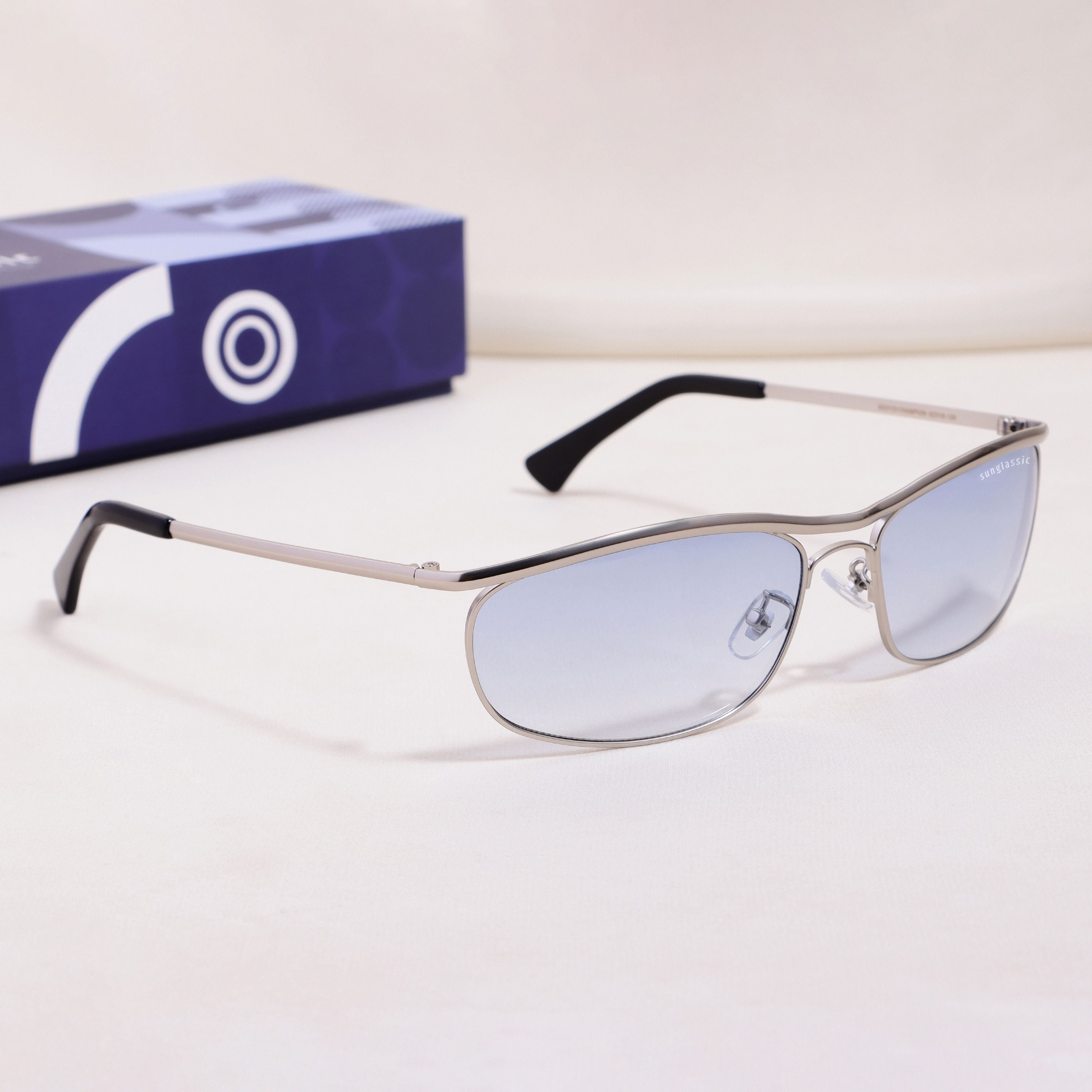 Champion Silver Blue Gradient Rectangle Sunglasses for Men | UV400