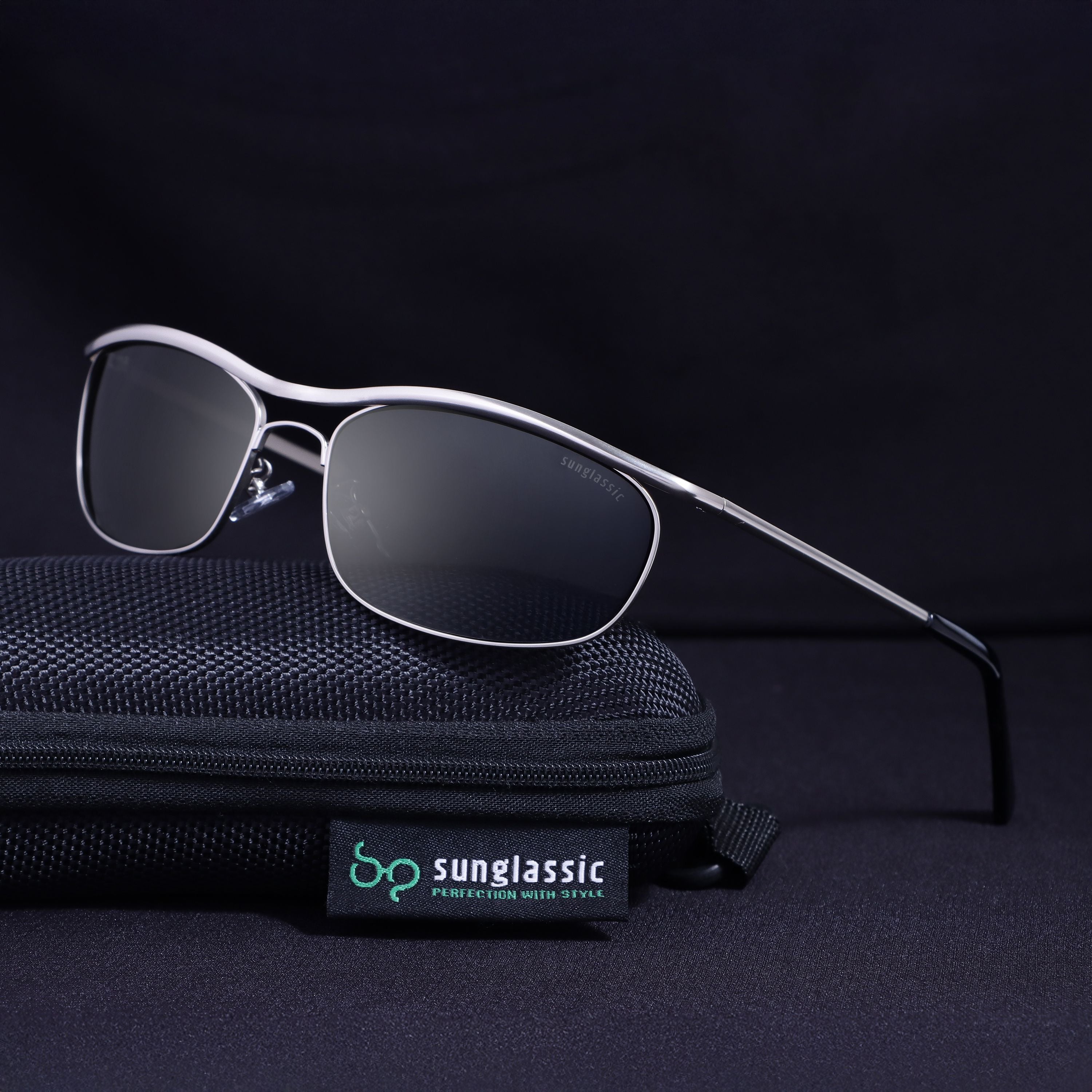 Champion Silver Black Polarized Rectangle Sunglasses for Men | UV400