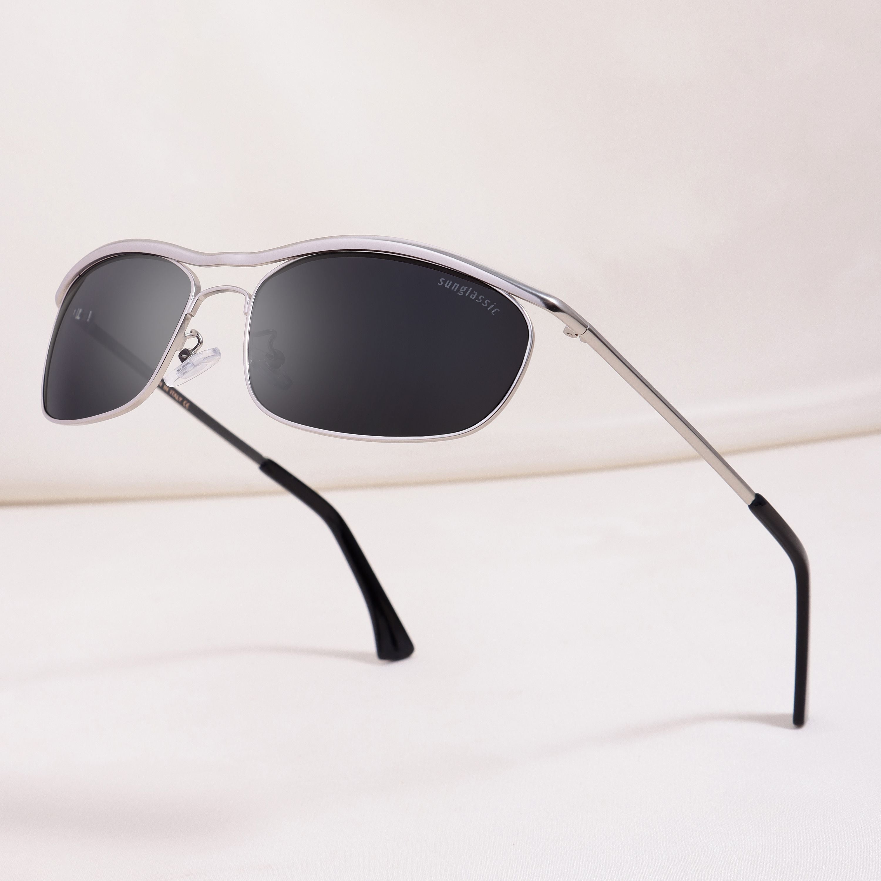 Champion Silver Black Polarized Rectangle Sunglasses for Men | UV400
