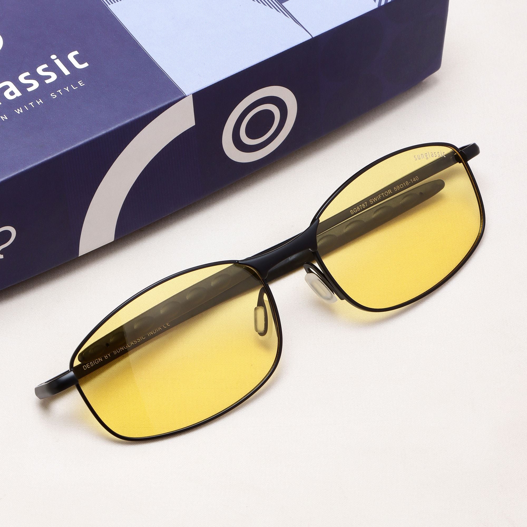 Swiftor Black Yellow Polarized Rectangle Sunglasses | UV400