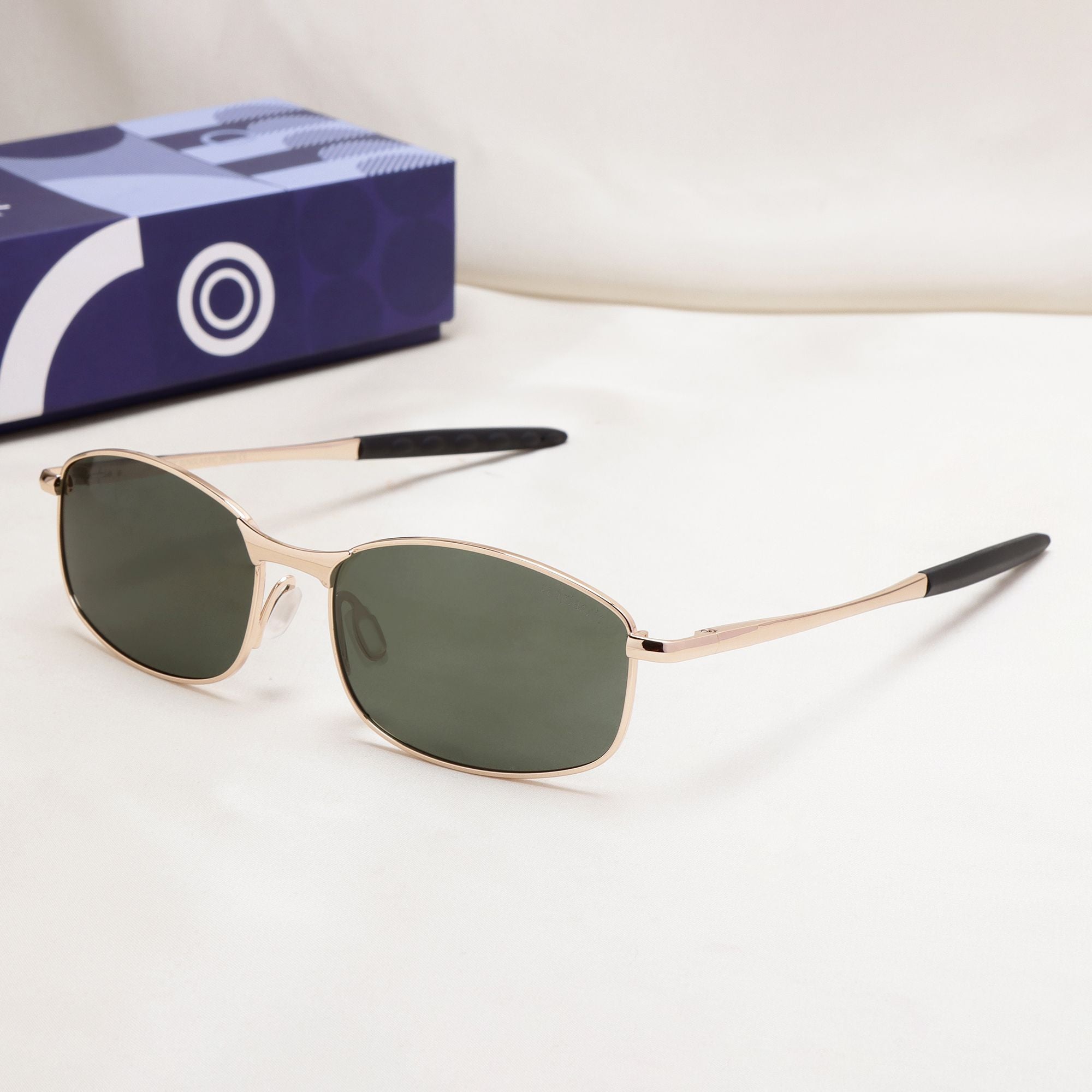 Swiftor Gold Green Polarized Rectangle Sunglasses | UV400