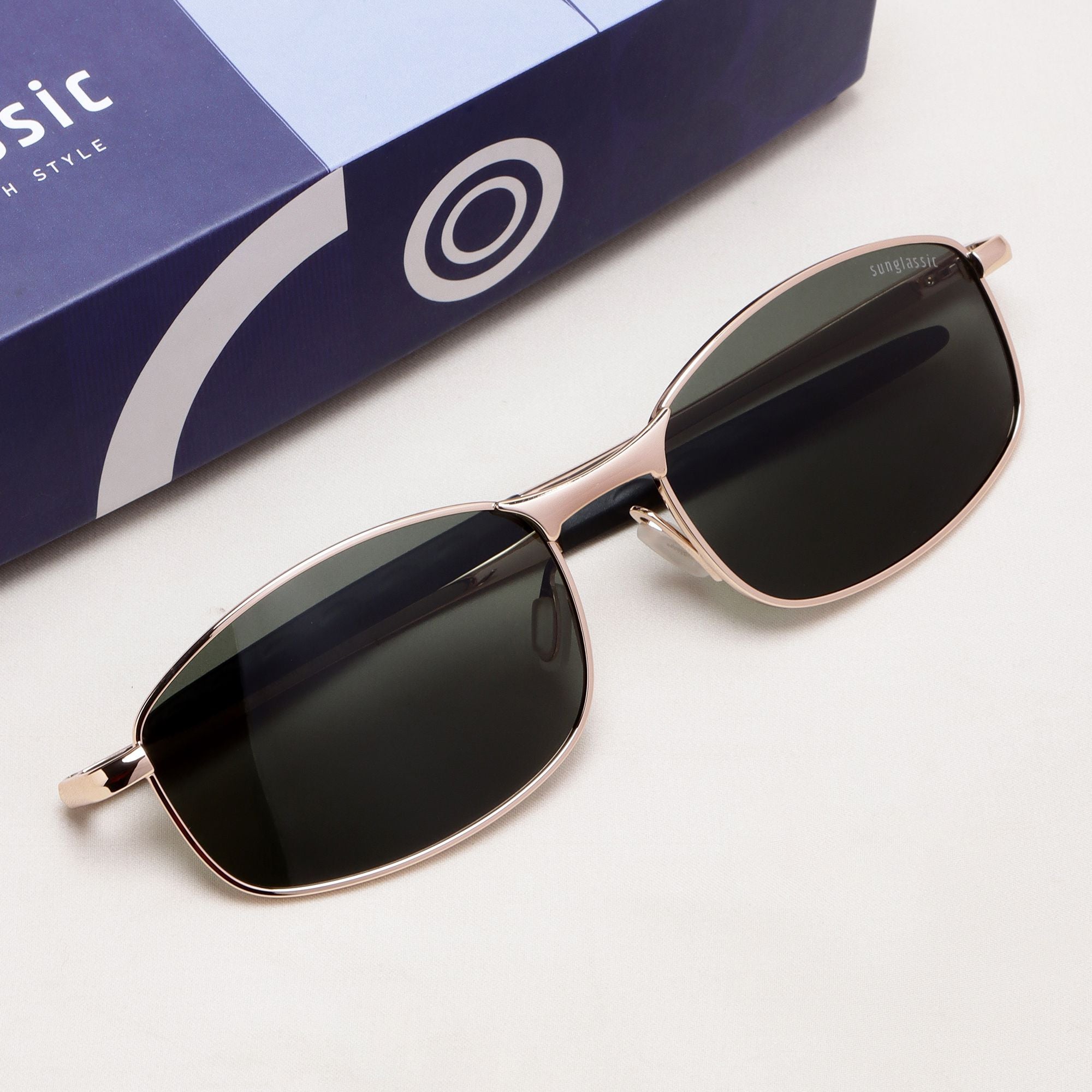 Swiftor Gold Green Polarized Rectangle Sunglasses | UV400