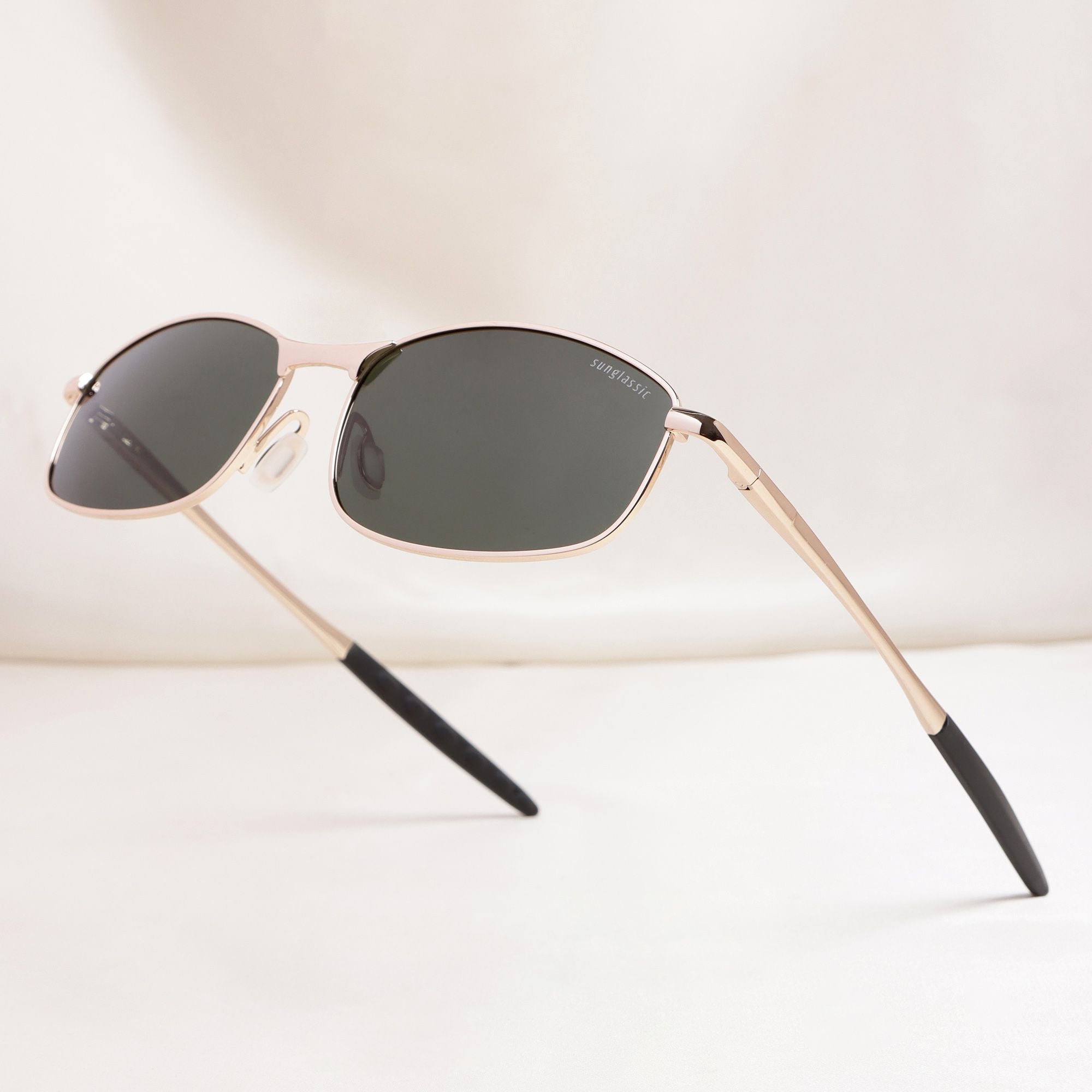 Swiftor Gold Green Polarized Rectangle Sunglasses | UV400