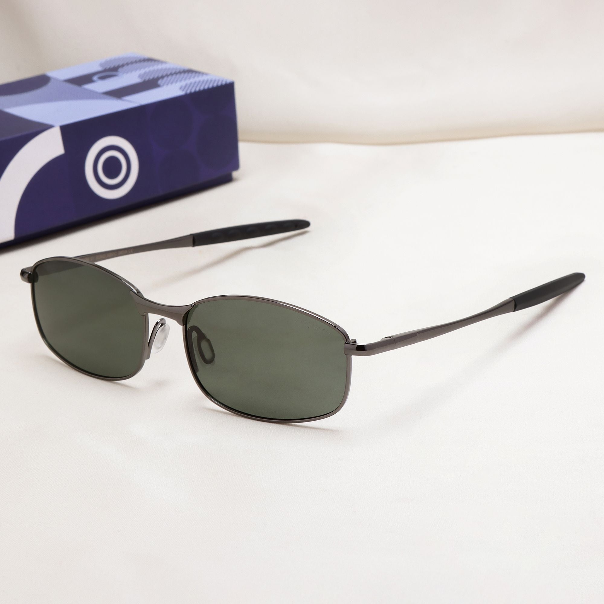 Swiftor Gun Black Green Polarized Rectangle Sunglasses | UV400