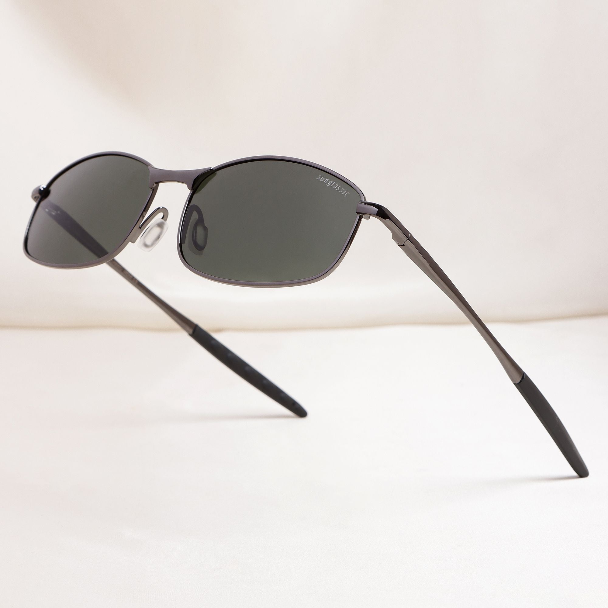 Swiftor Gun Black Green Polarized Rectangle Sunglasses | UV400