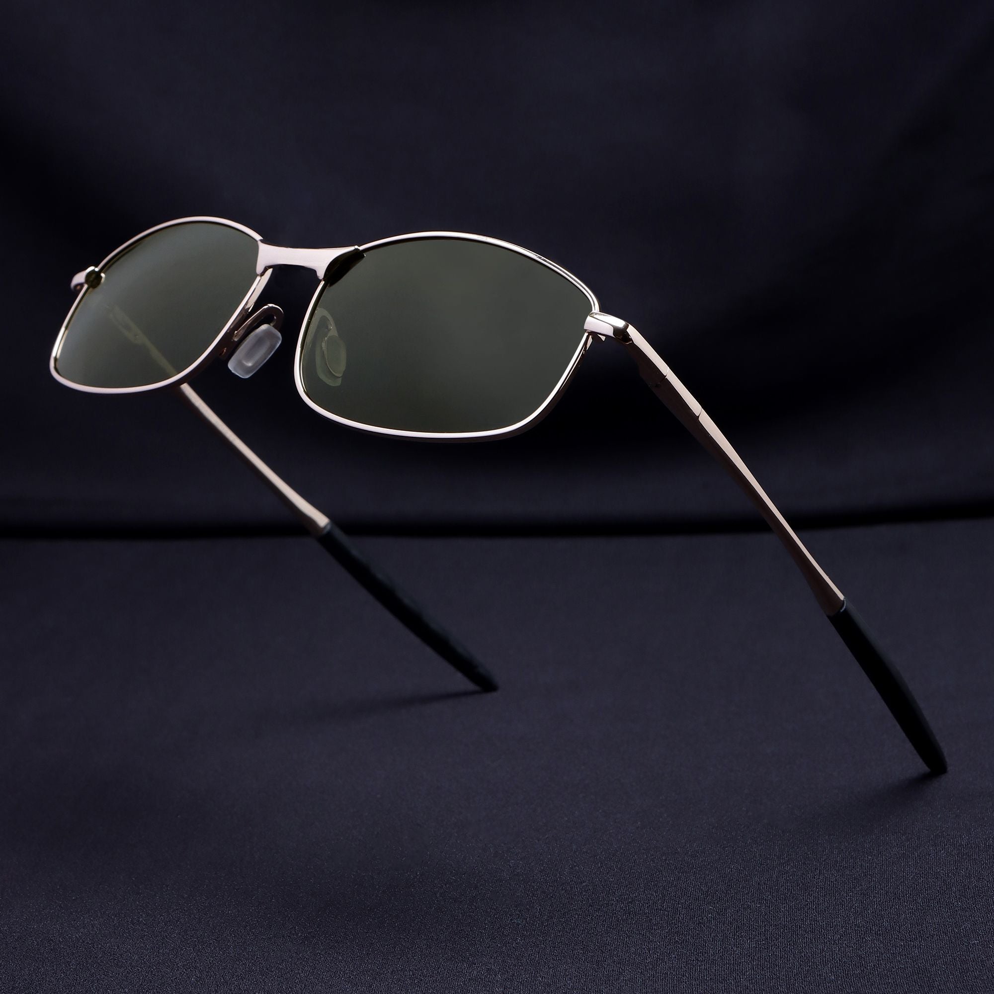 Swiftor Gold Green Polarized Rectangle Sunglasses | UV400