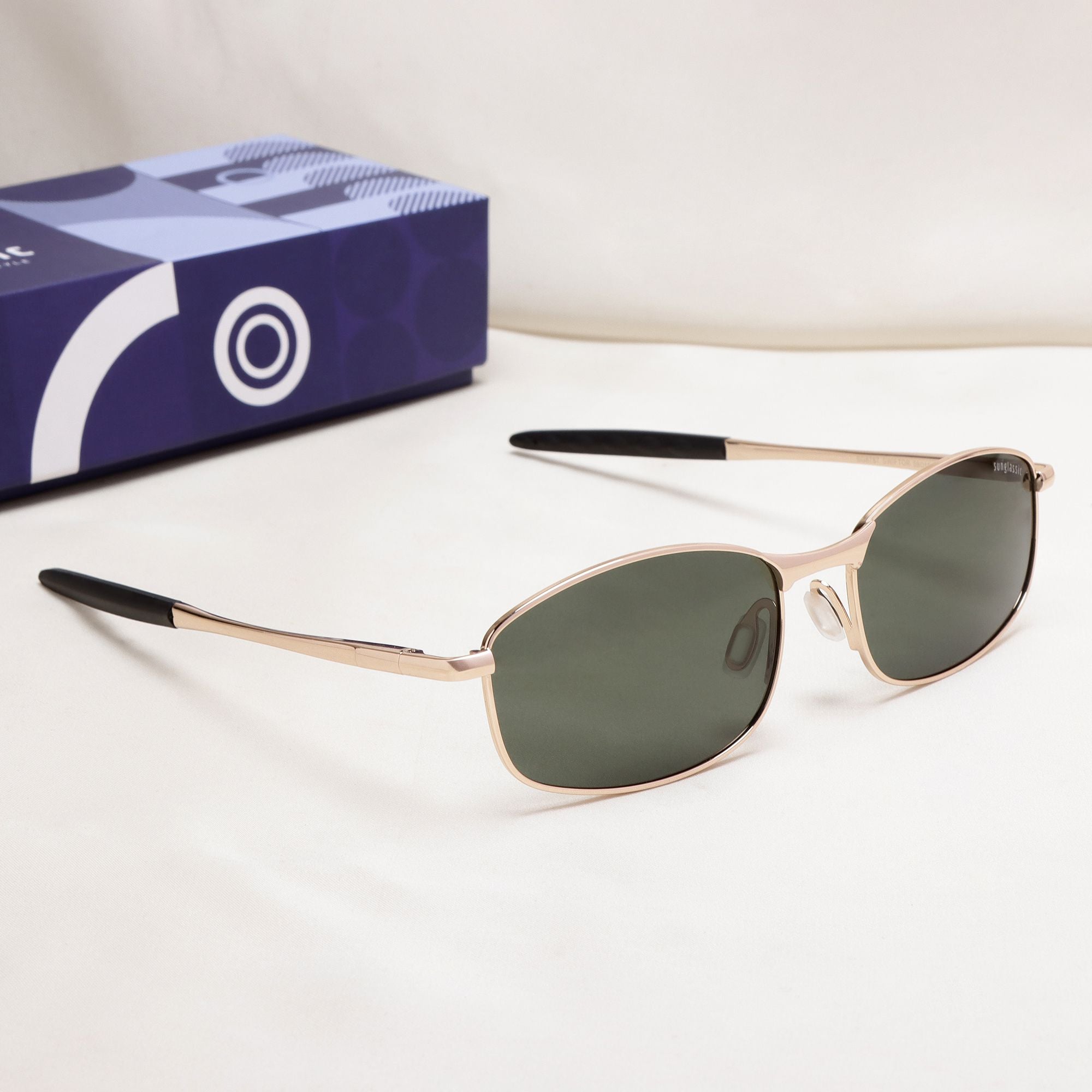 Swiftor Gold Green Polarized Rectangle Sunglasses | UV400