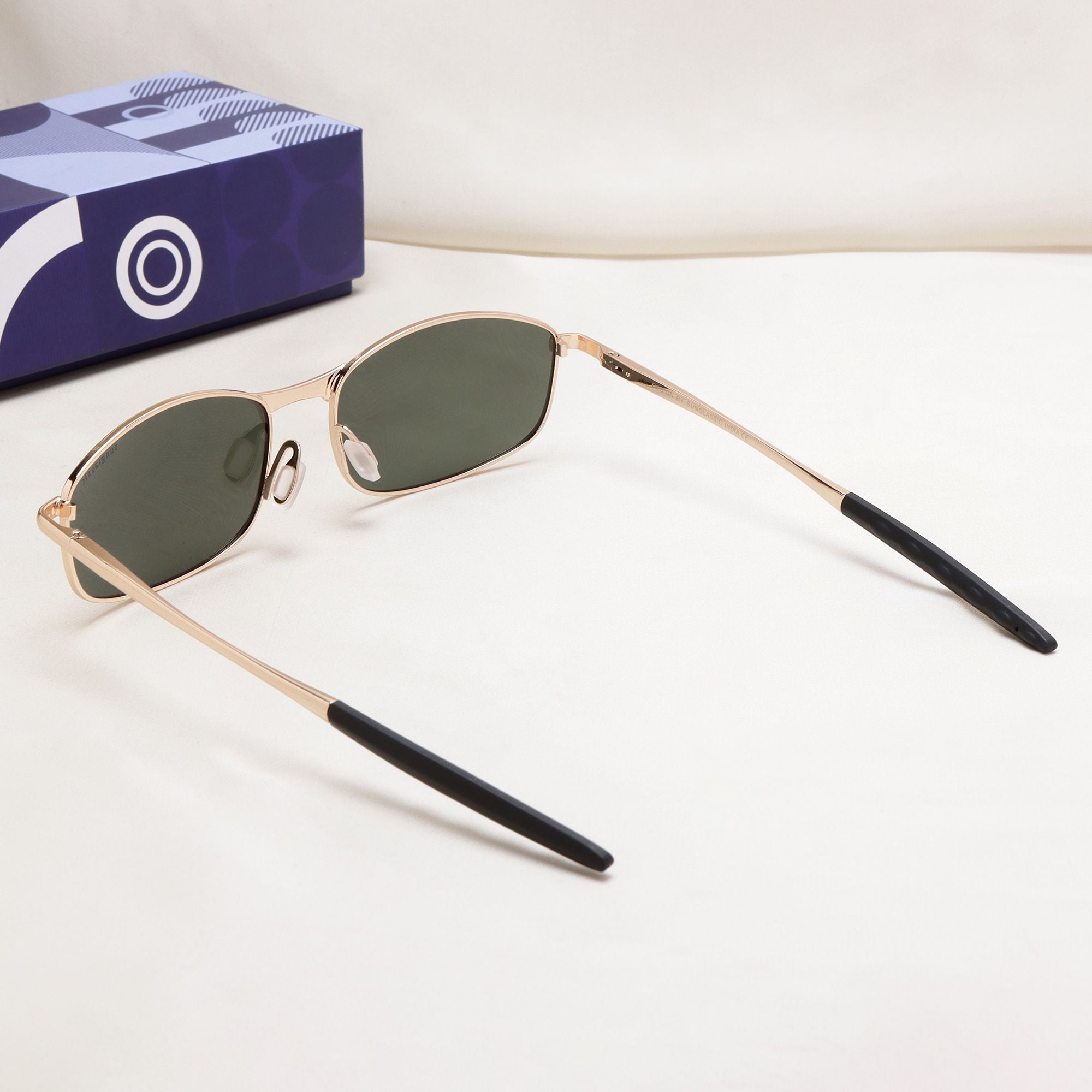 Swiftor Gold Green Polarized Rectangle Sunglasses | UV400