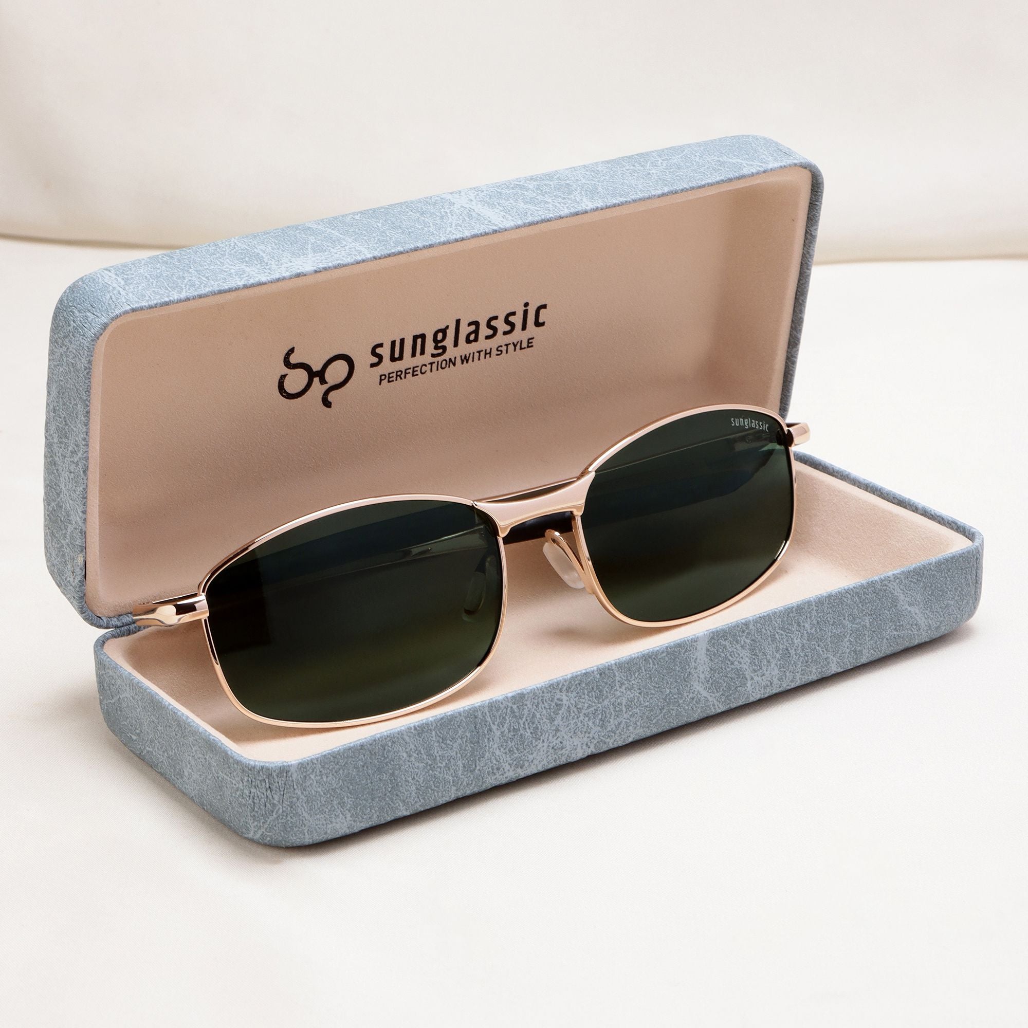 Swiftor Gold Green Polarized Rectangle Sunglasses | UV400