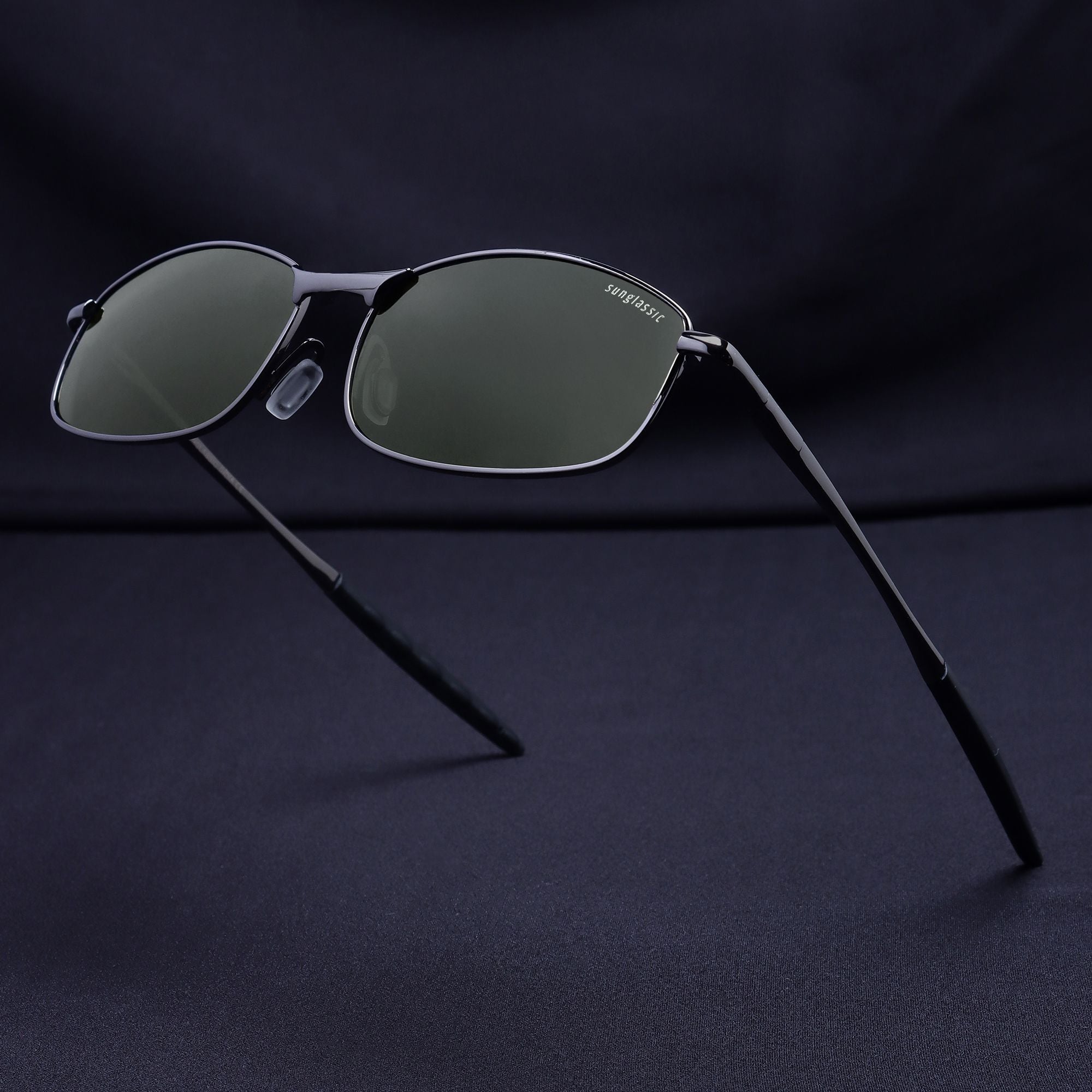 Swiftor Gun Black Green Polarized Rectangle Sunglasses | UV400