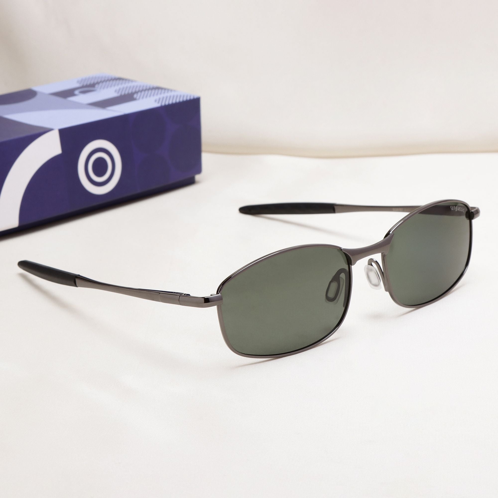 Swiftor Gun Black Green Polarized Rectangle Sunglasses | UV400