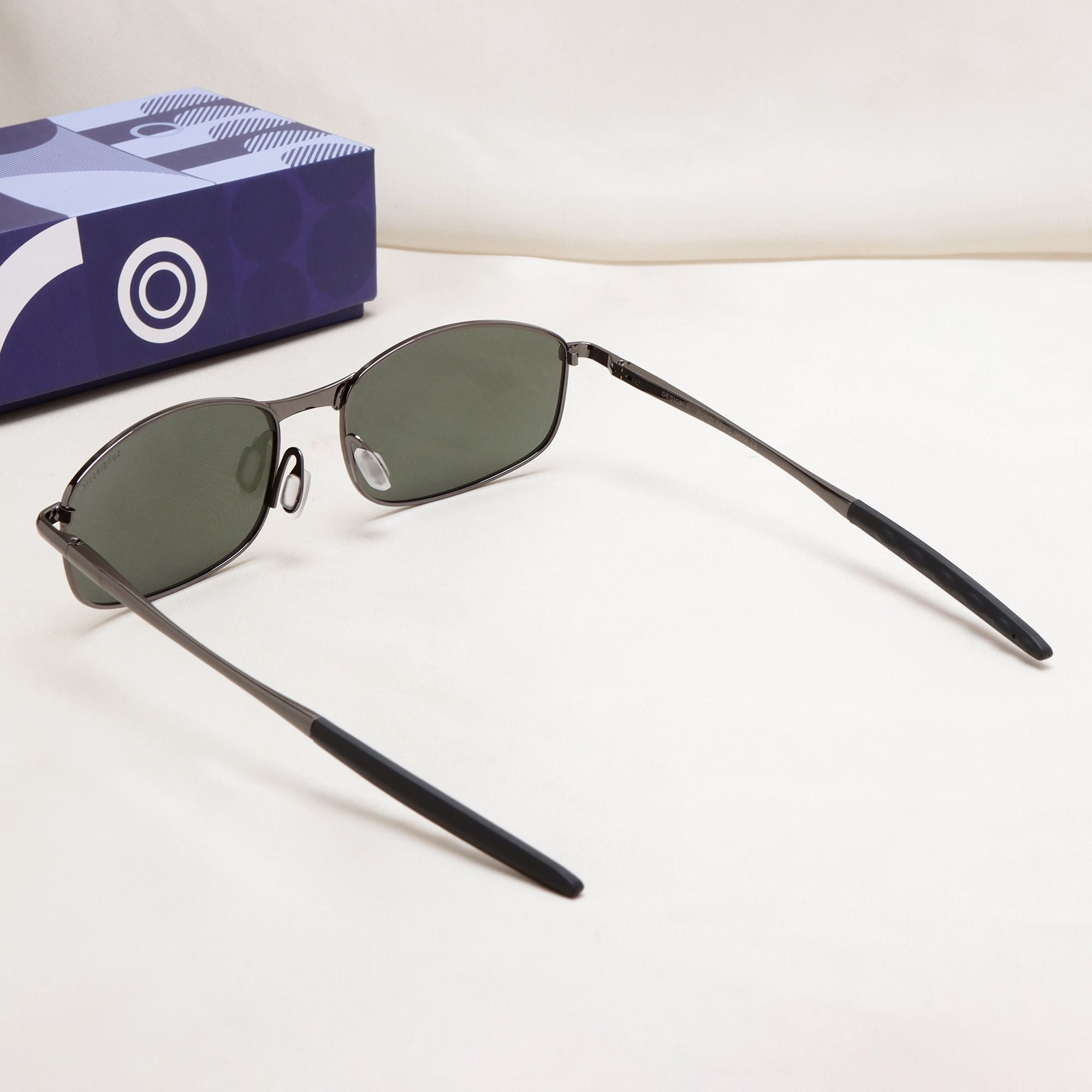 Swiftor Gun Black Green Polarized Rectangle Sunglasses | UV400
