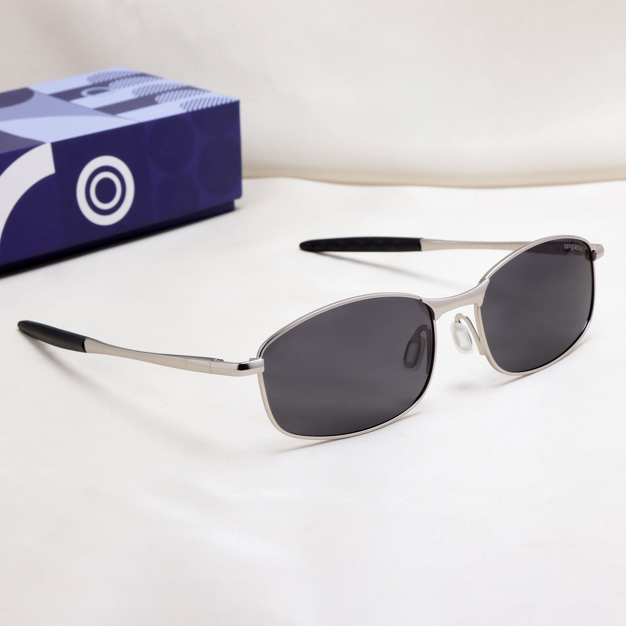 Swiftor Silver Black Polarized Rectangle Sunglasses | UV400