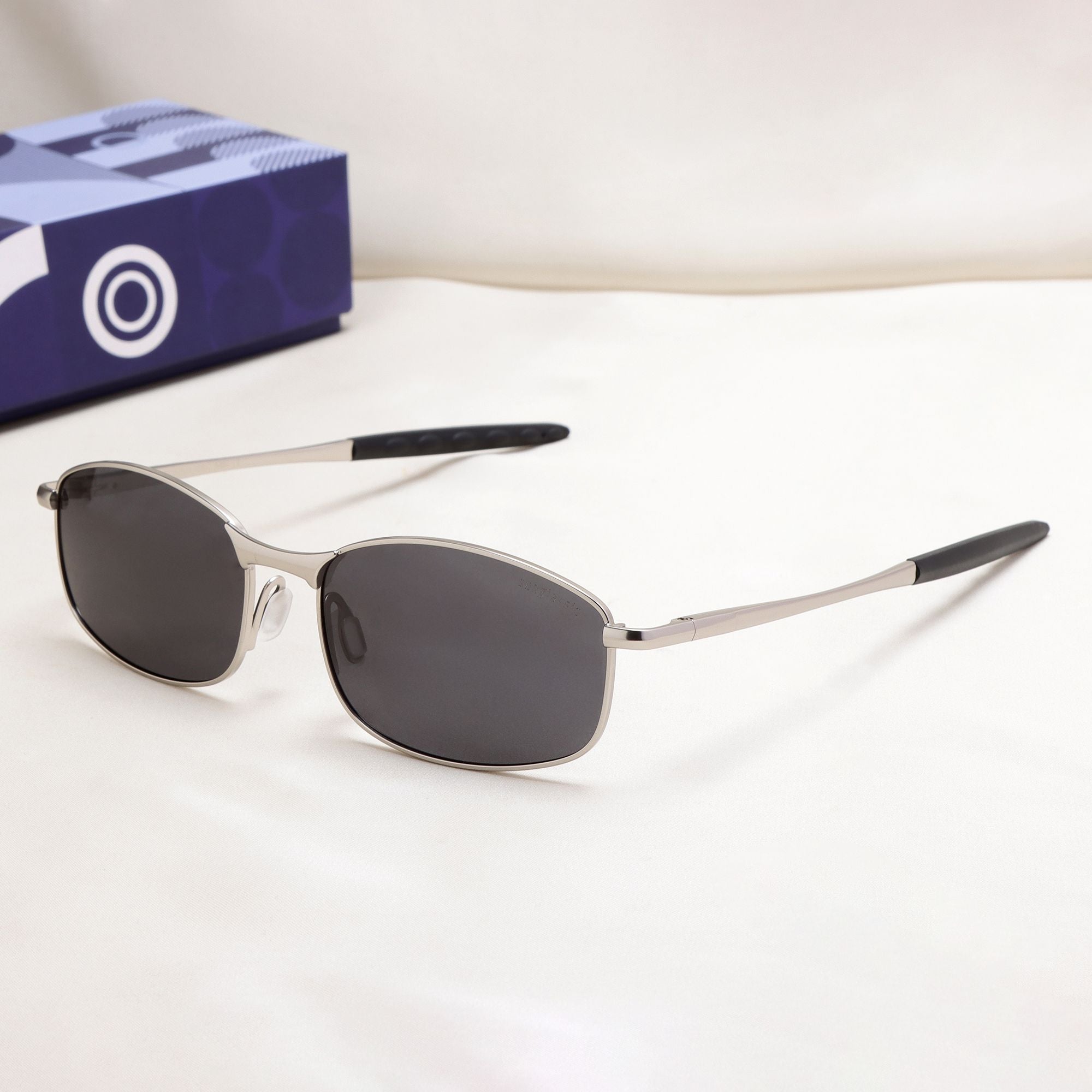 Swiftor Silver Black Polarized Rectangle Sunglasses | UV400