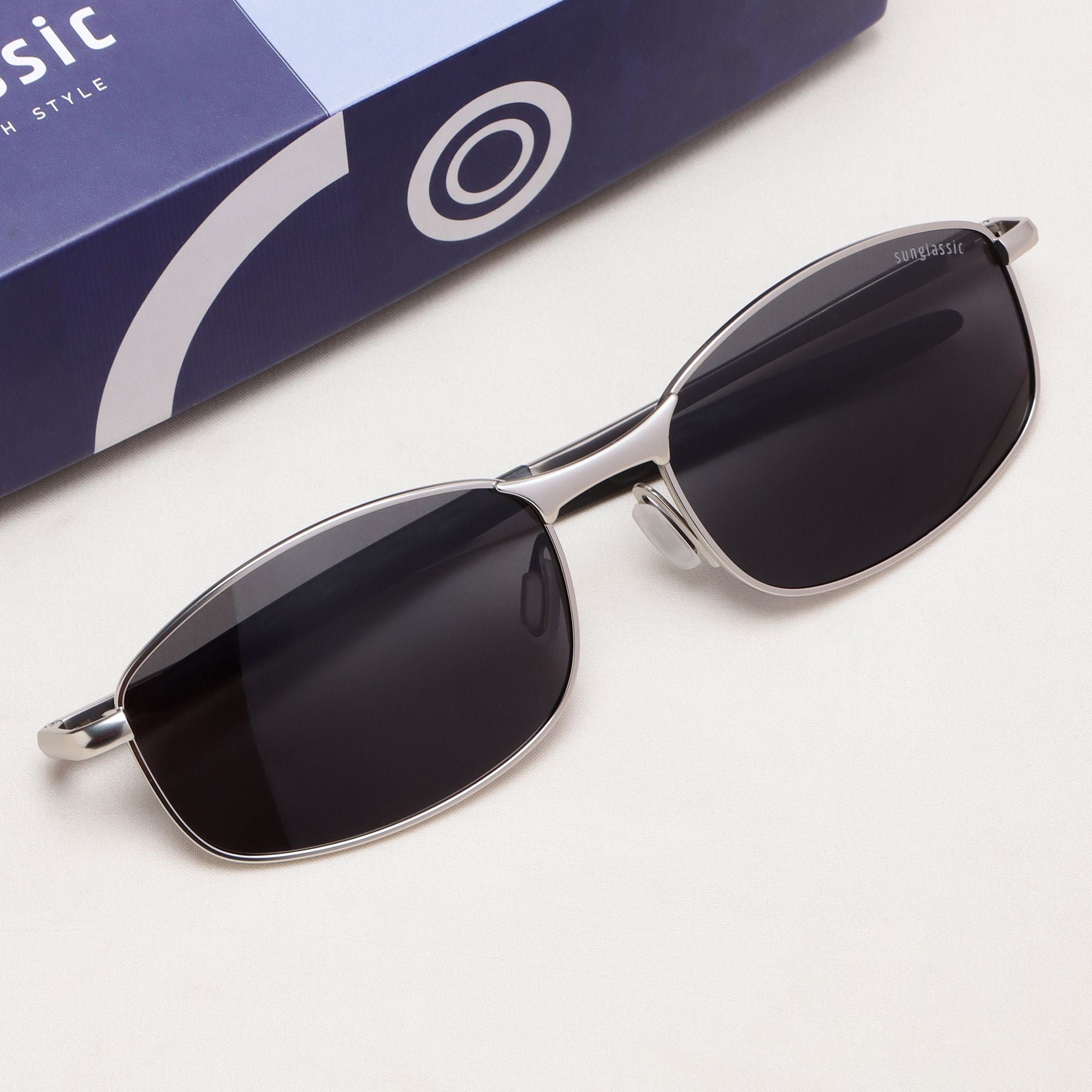 Swiftor Silver Black Polarized Rectangle Sunglasses | UV400