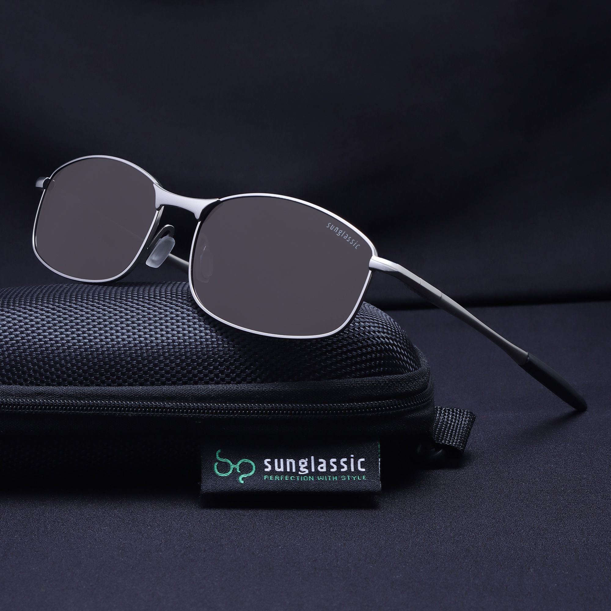 Swiftor Silver Black Polarized Rectangle Sunglasses | UV400