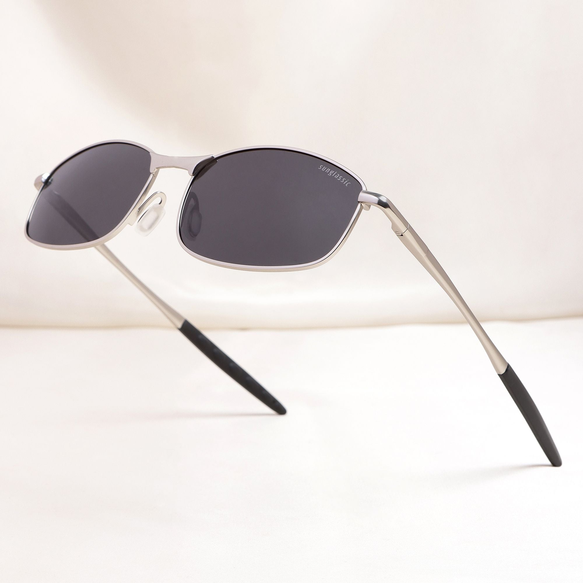 Swiftor Silver Black Polarized Rectangle Sunglasses | UV400