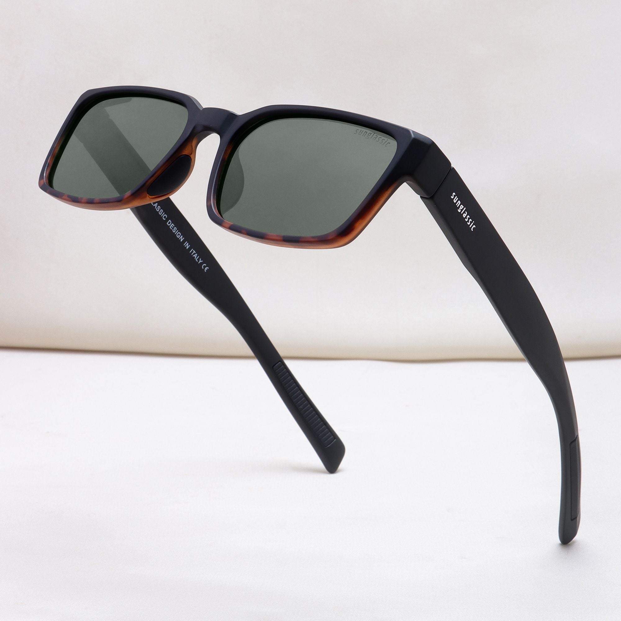 Sydney – Black Tortoise Green Rectangle Sunglasses | UV400 Polarized