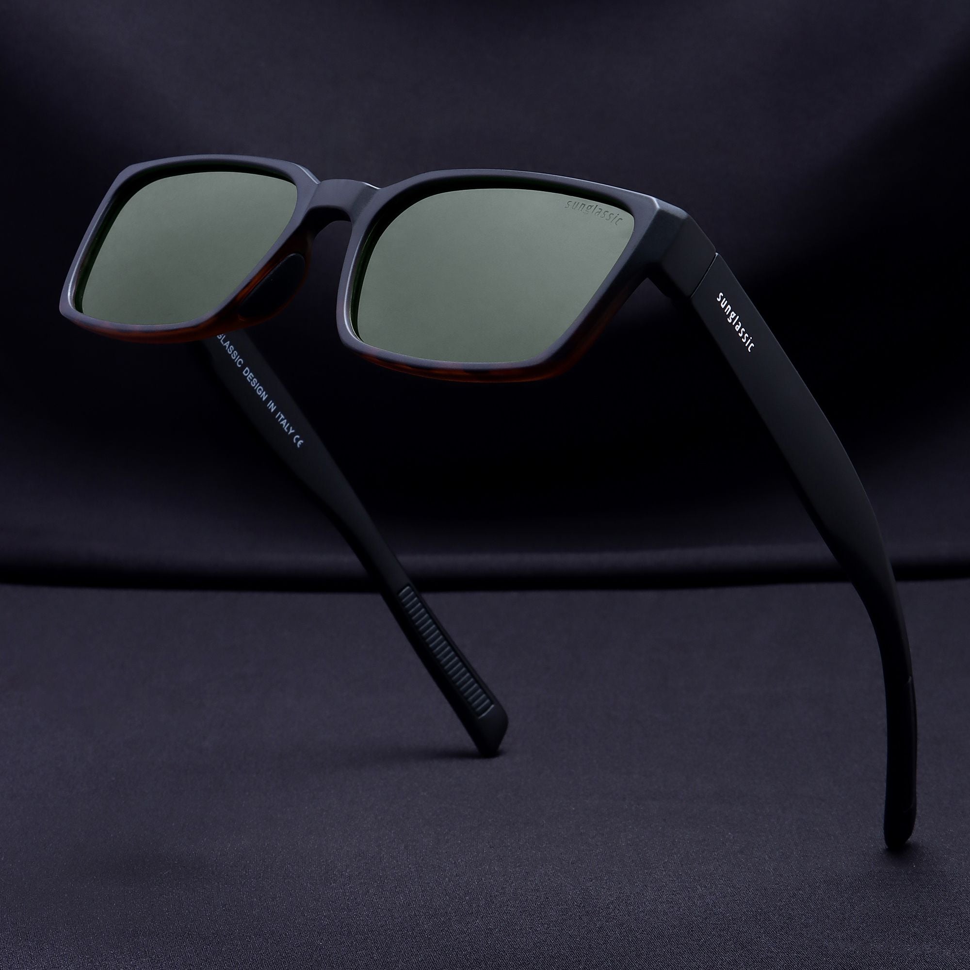 Sydney – Black Tortoise Green Rectangle Sunglasses | UV400 Polarized