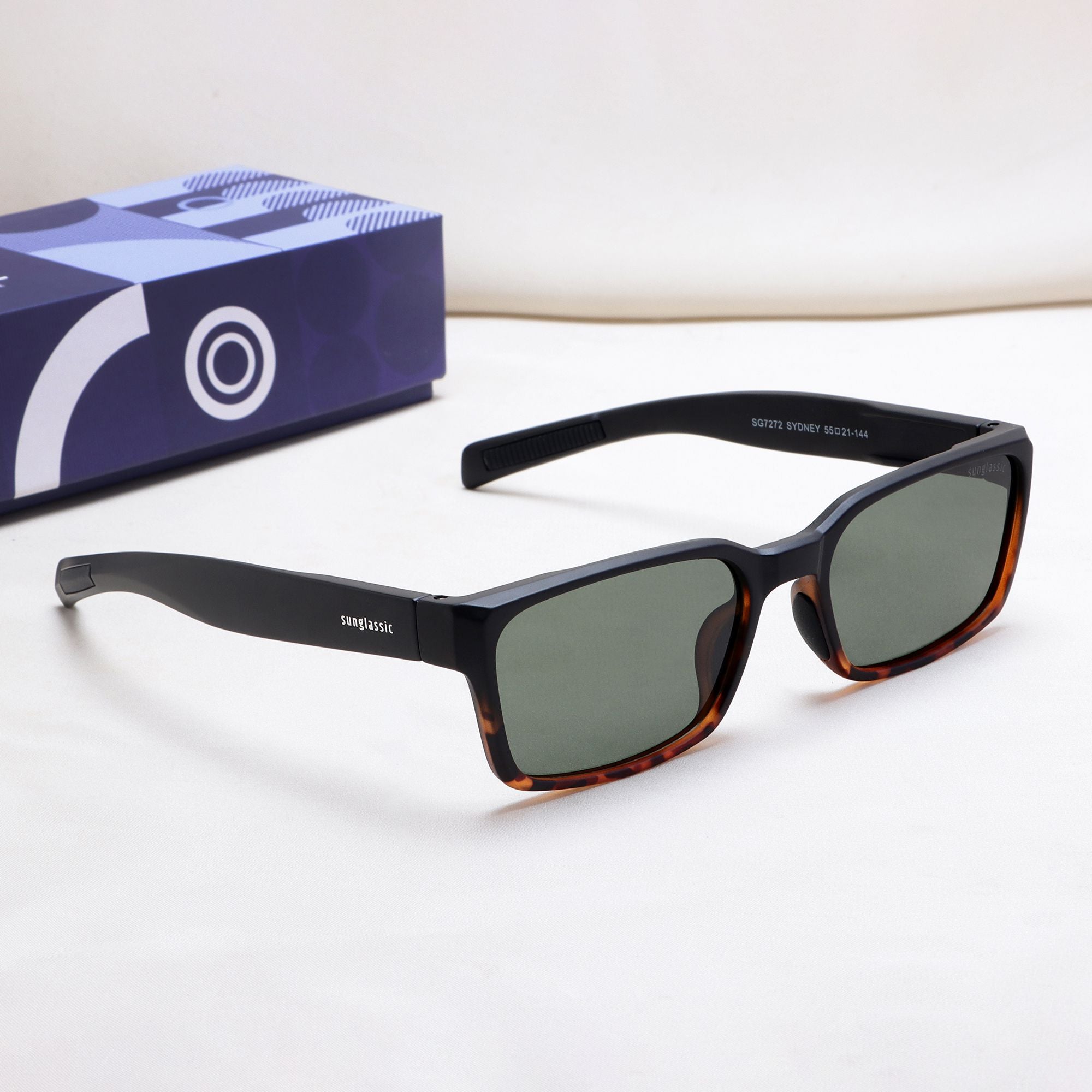 Sydney – Black Tortoise Green Rectangle Sunglasses | UV400 Polarized