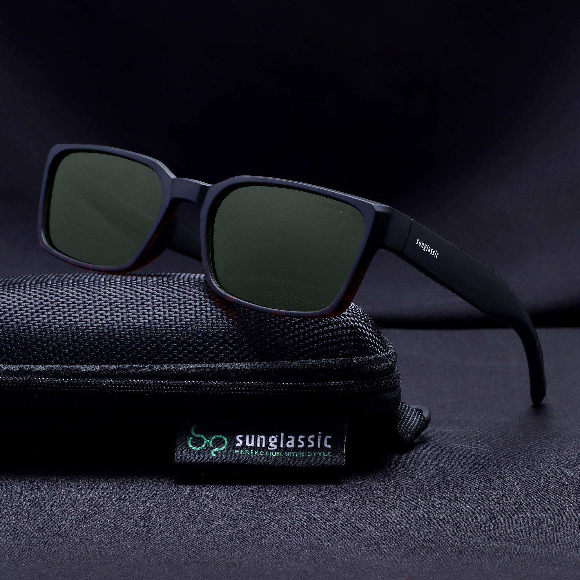 Sydney – Black Tortoise Green Rectangle Sunglasses UV400 Polarized