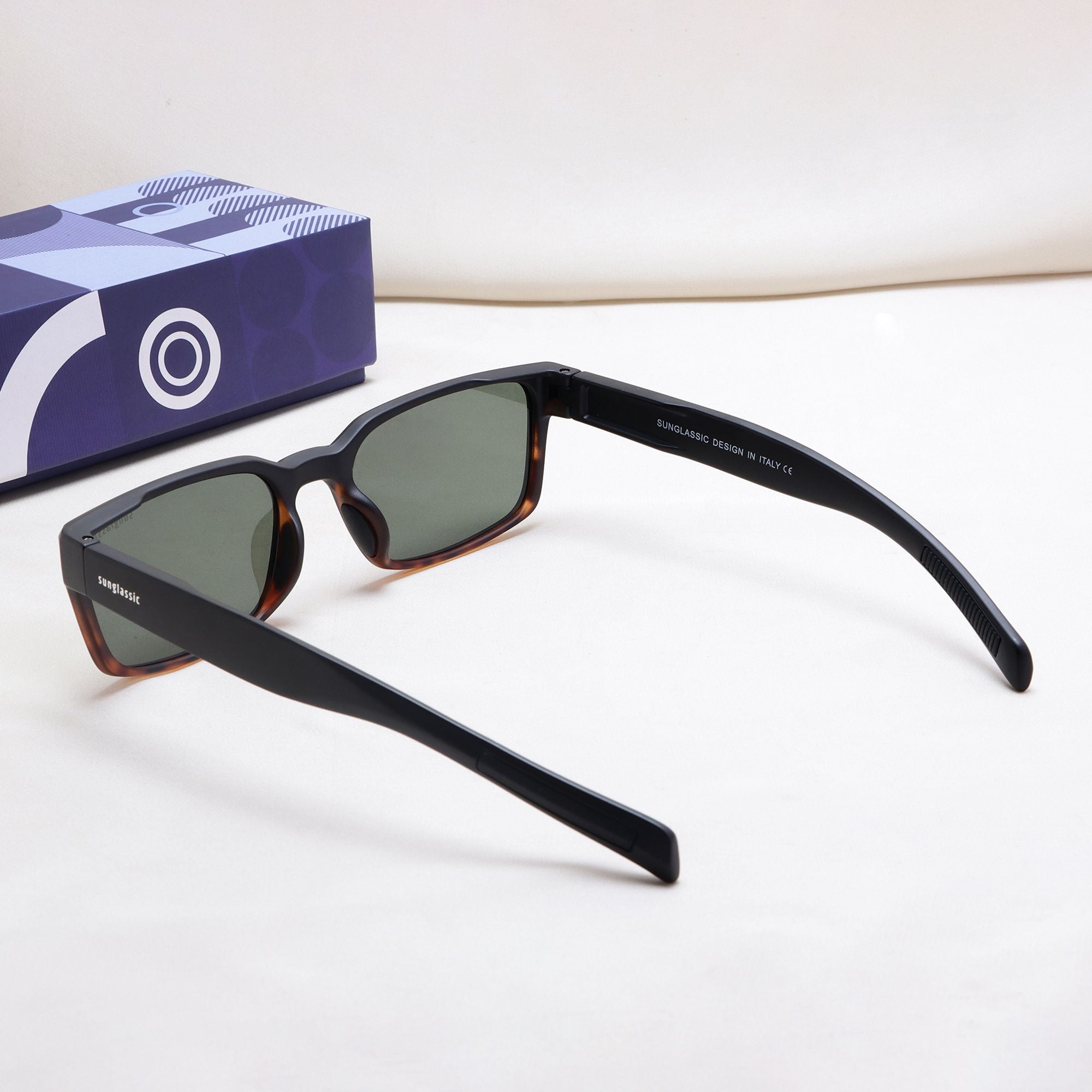 Sydney – Black Tortoise Green Rectangle Sunglasses | UV400 Polarized