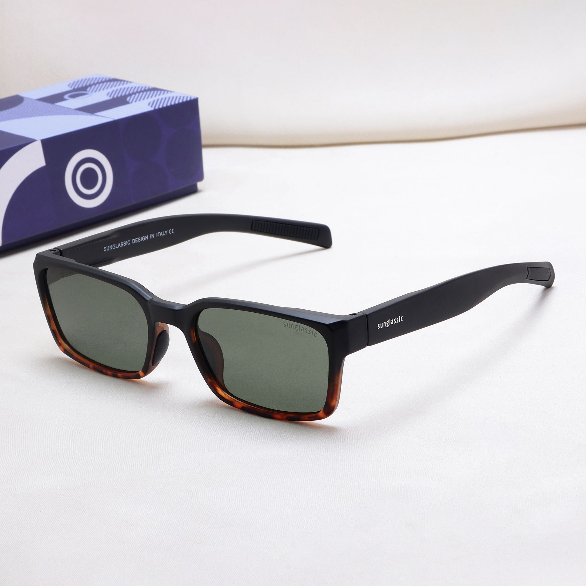 Sydney – Black Tortoise Green Rectangle Sunglasses | UV400 Polarized