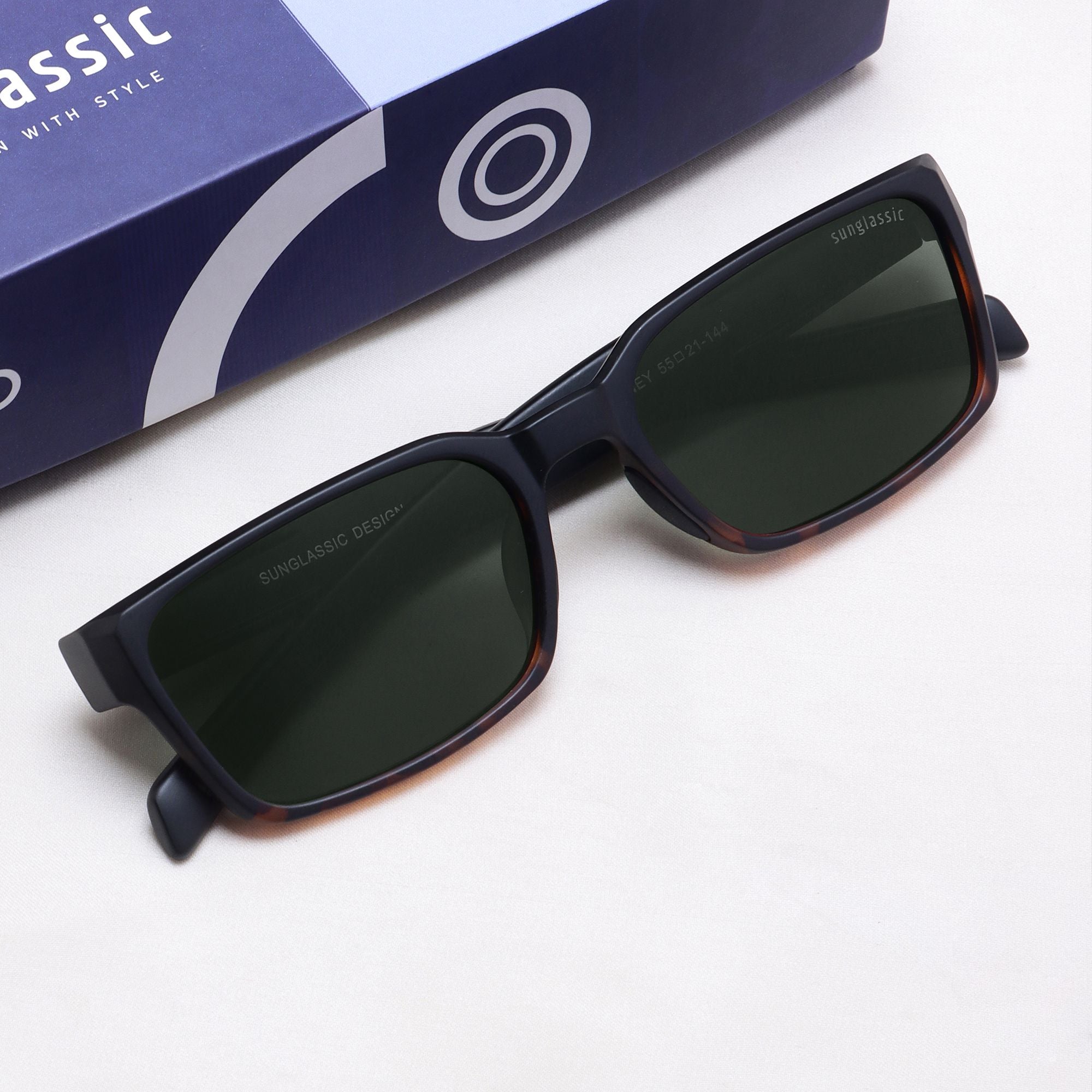 Sydney – Black Tortoise Green Rectangle Sunglasses | UV400 Polarized