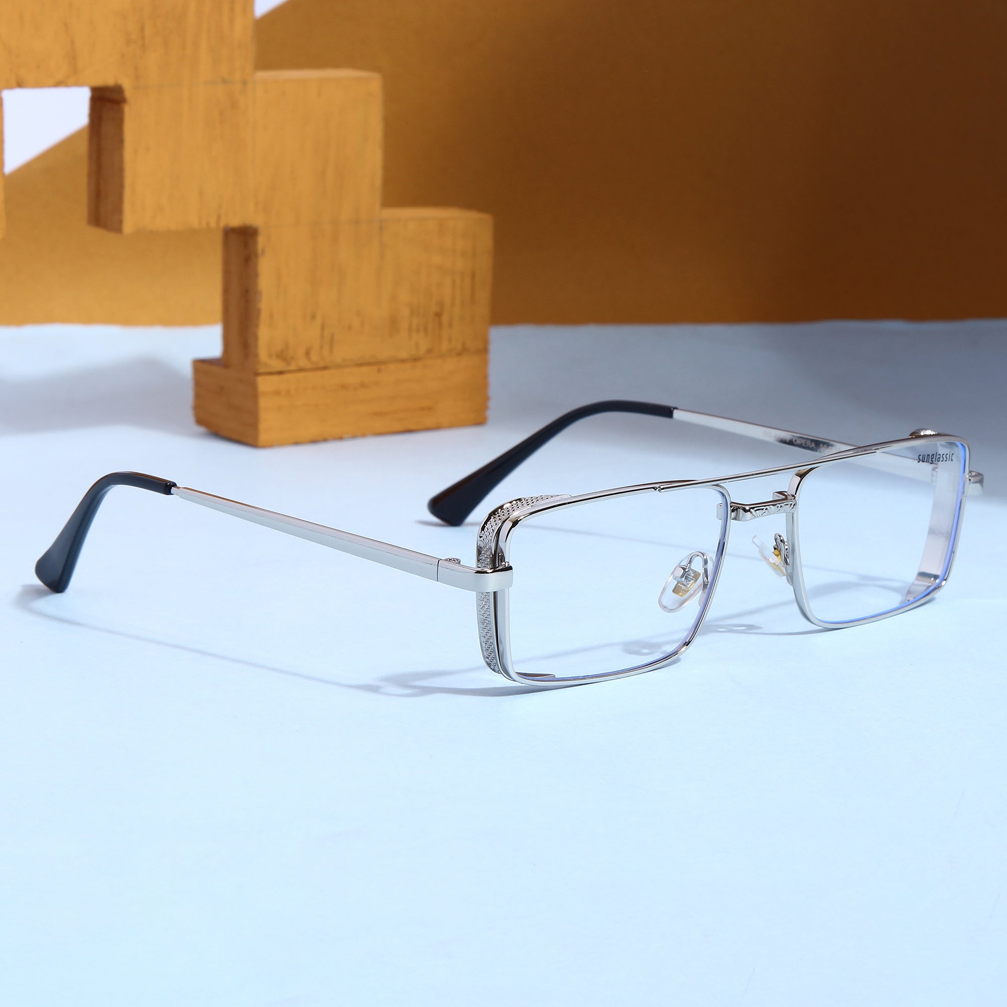 Buy OPERA Silver Clear Rectangle Sunglasses Modern Eye Protection - Main Image