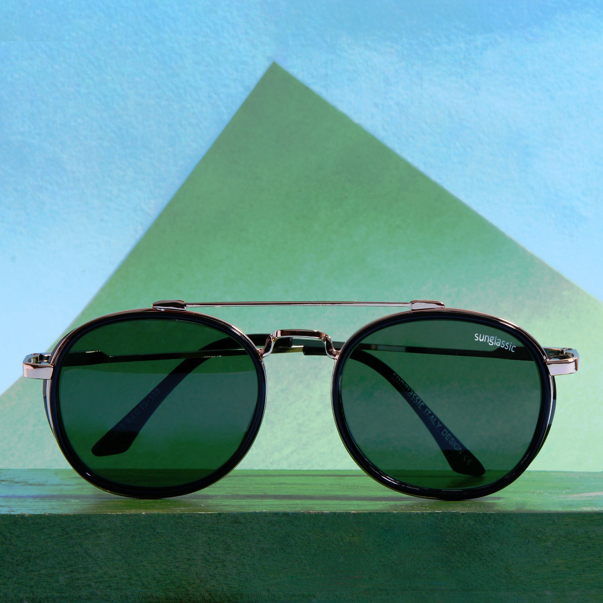 Green And Gold Polarized SG4612 Metal Frame Round Sunglasses