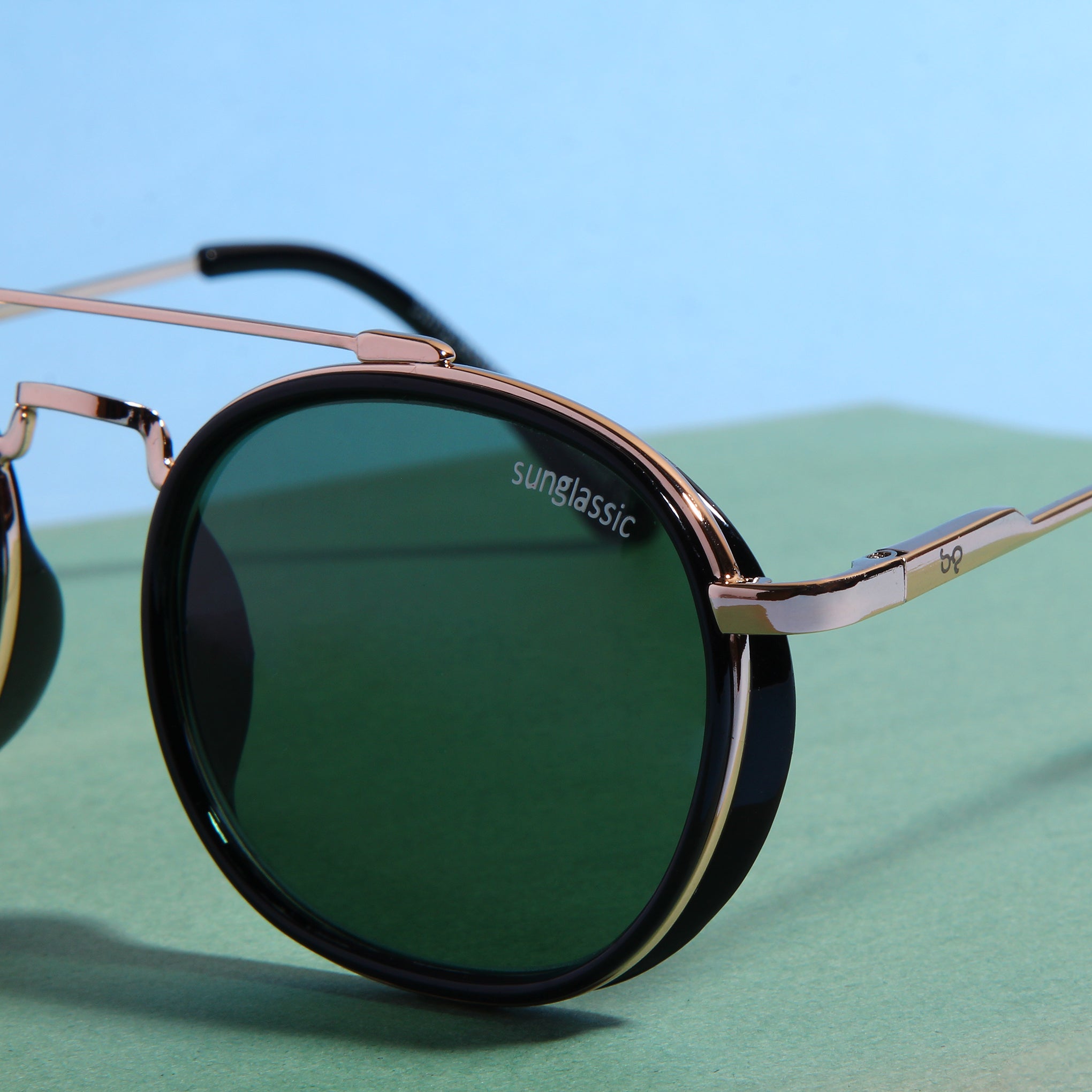 Green And Gold Polarized SG4612 Metal Frame Round Sunglasses