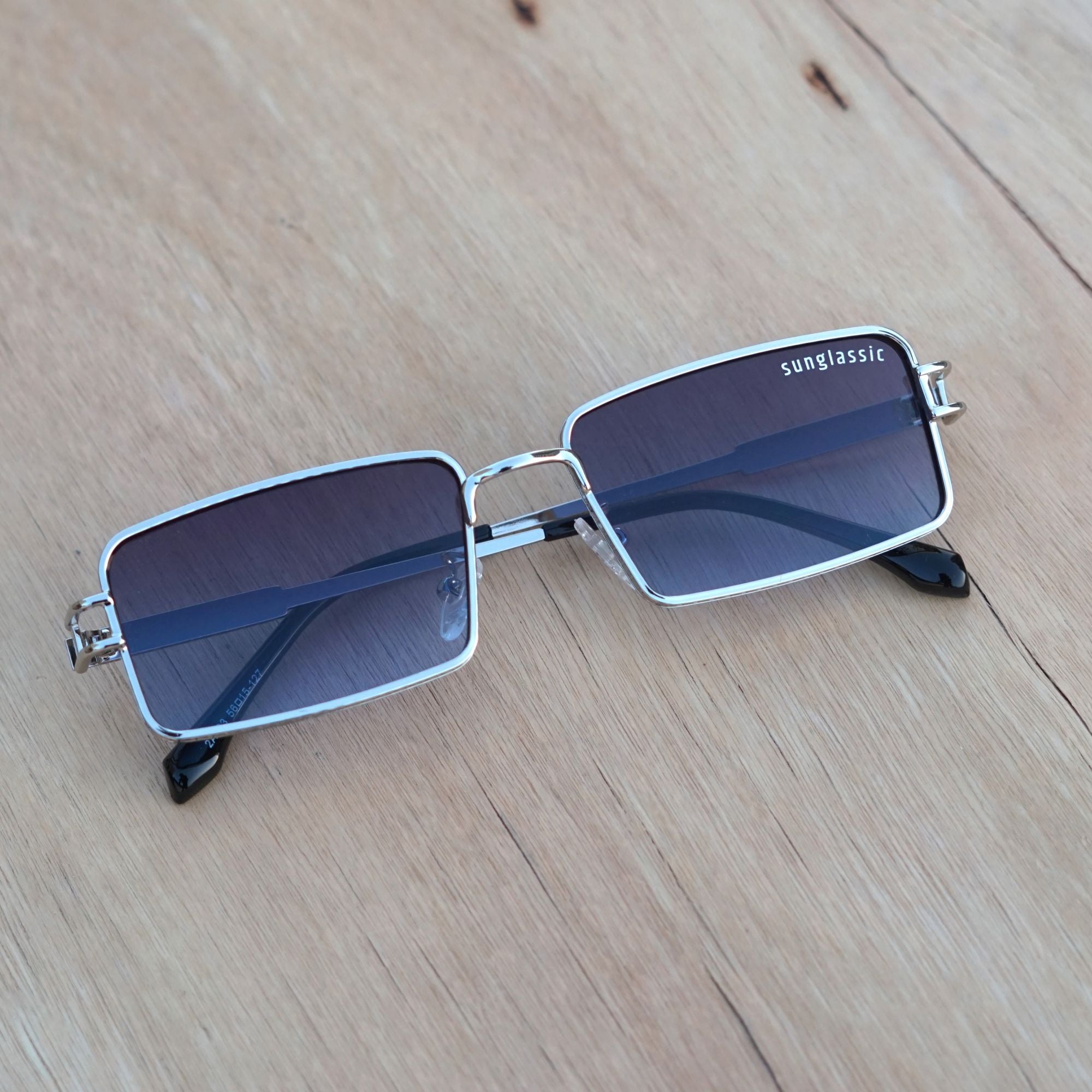 Walker Silver Blue Rectangle Sunglasses