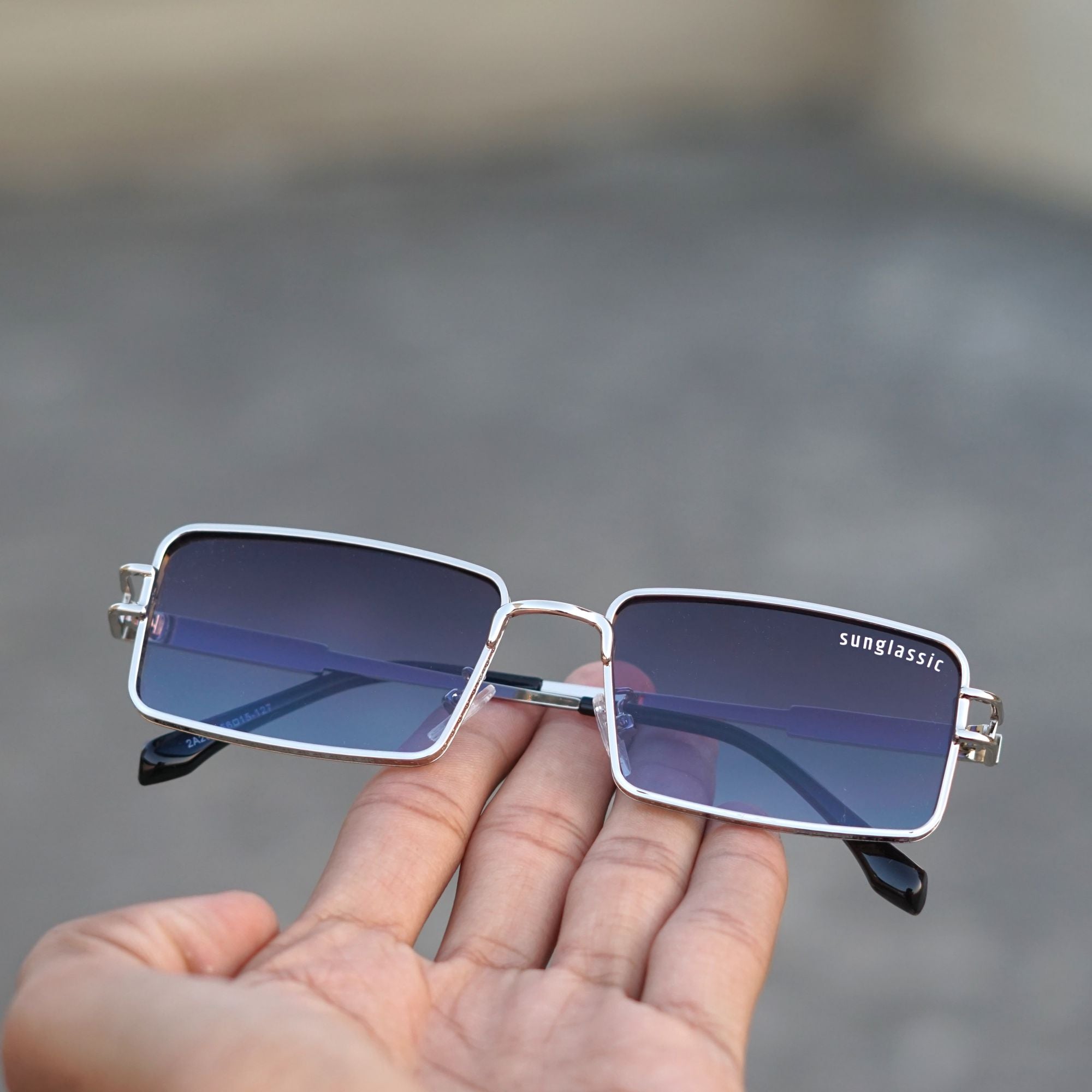 Walker Silver Blue Rectangle Sunglasses