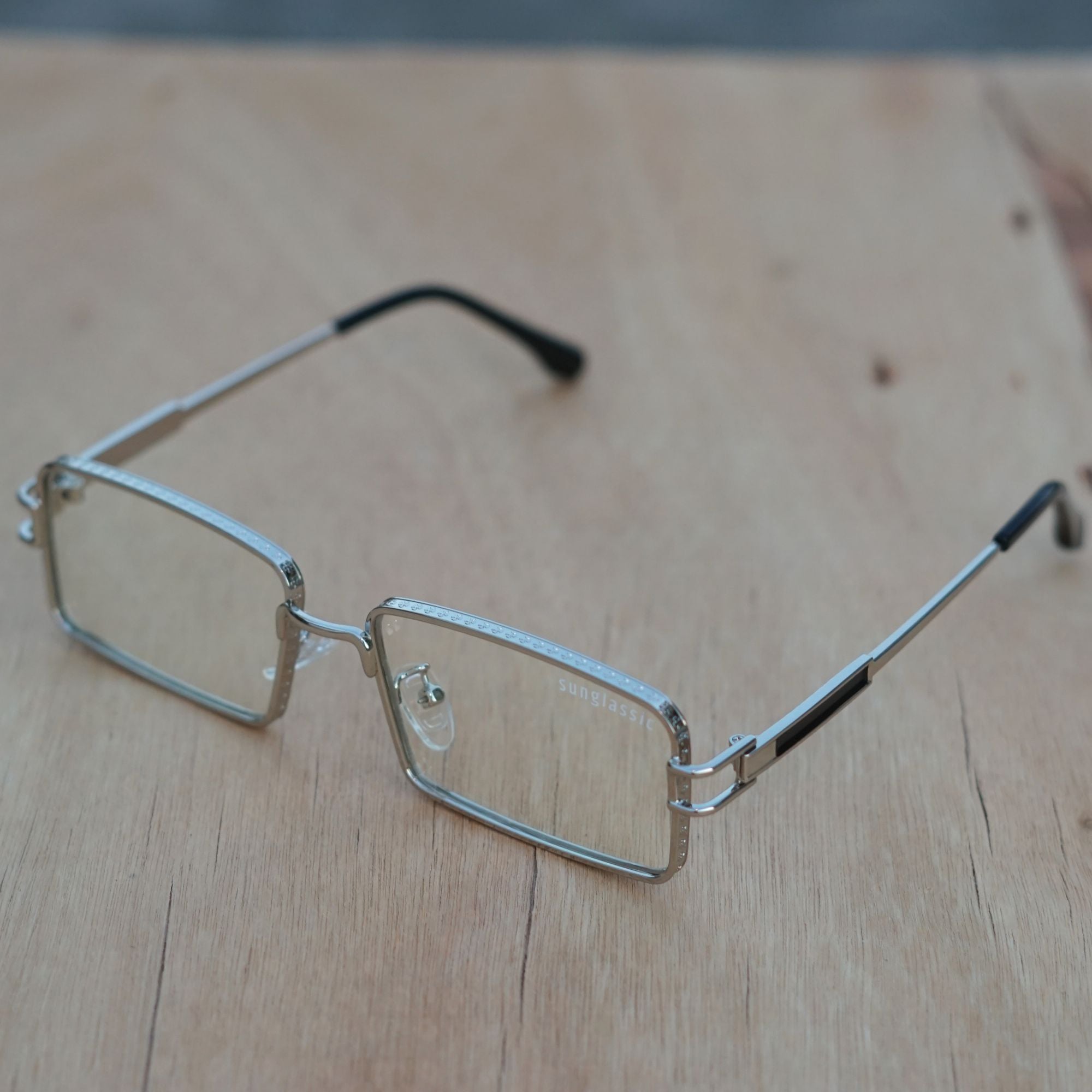 Walker Silver Clear Rectangle Sunglasses