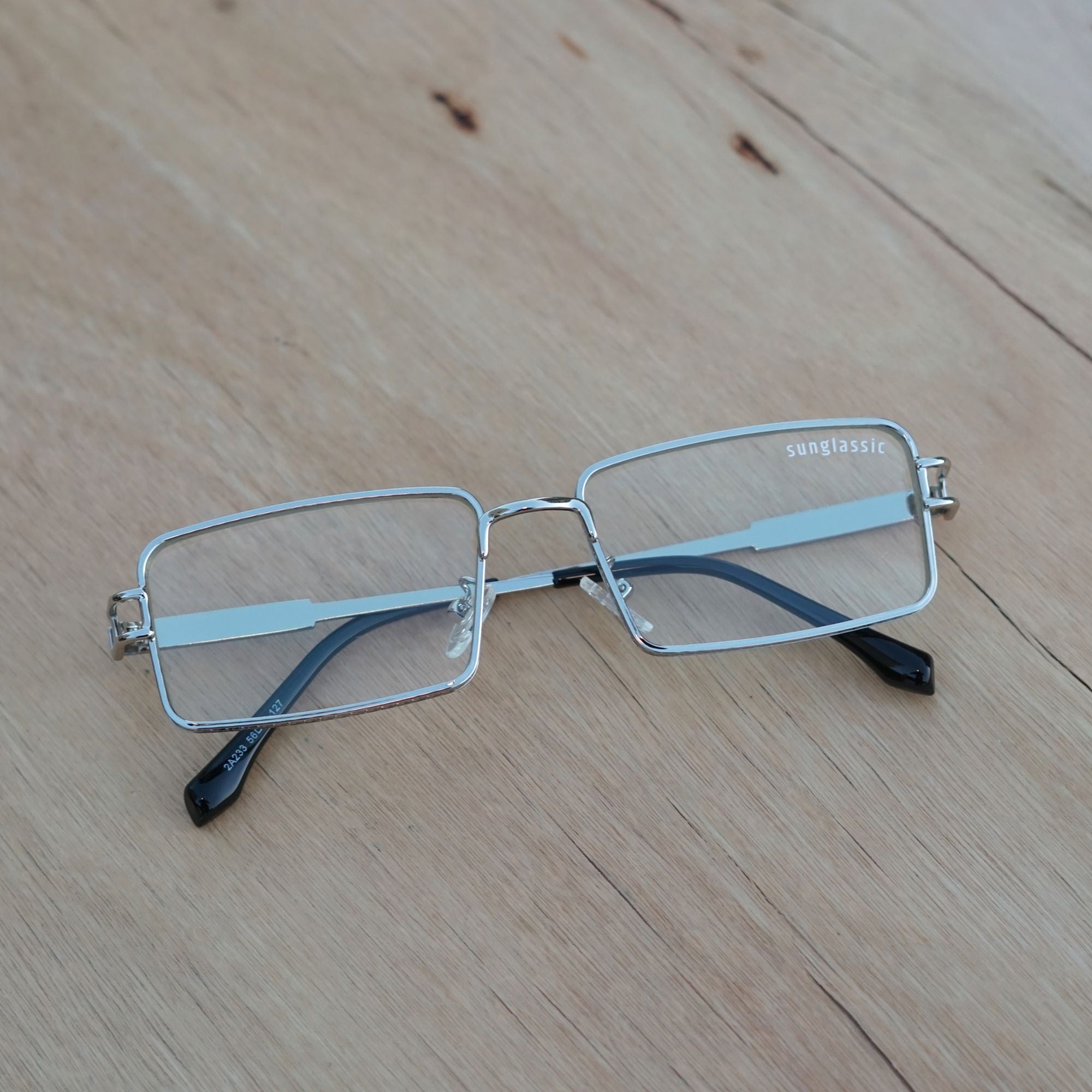 Walker Silver Clear Rectangle Sunglasses