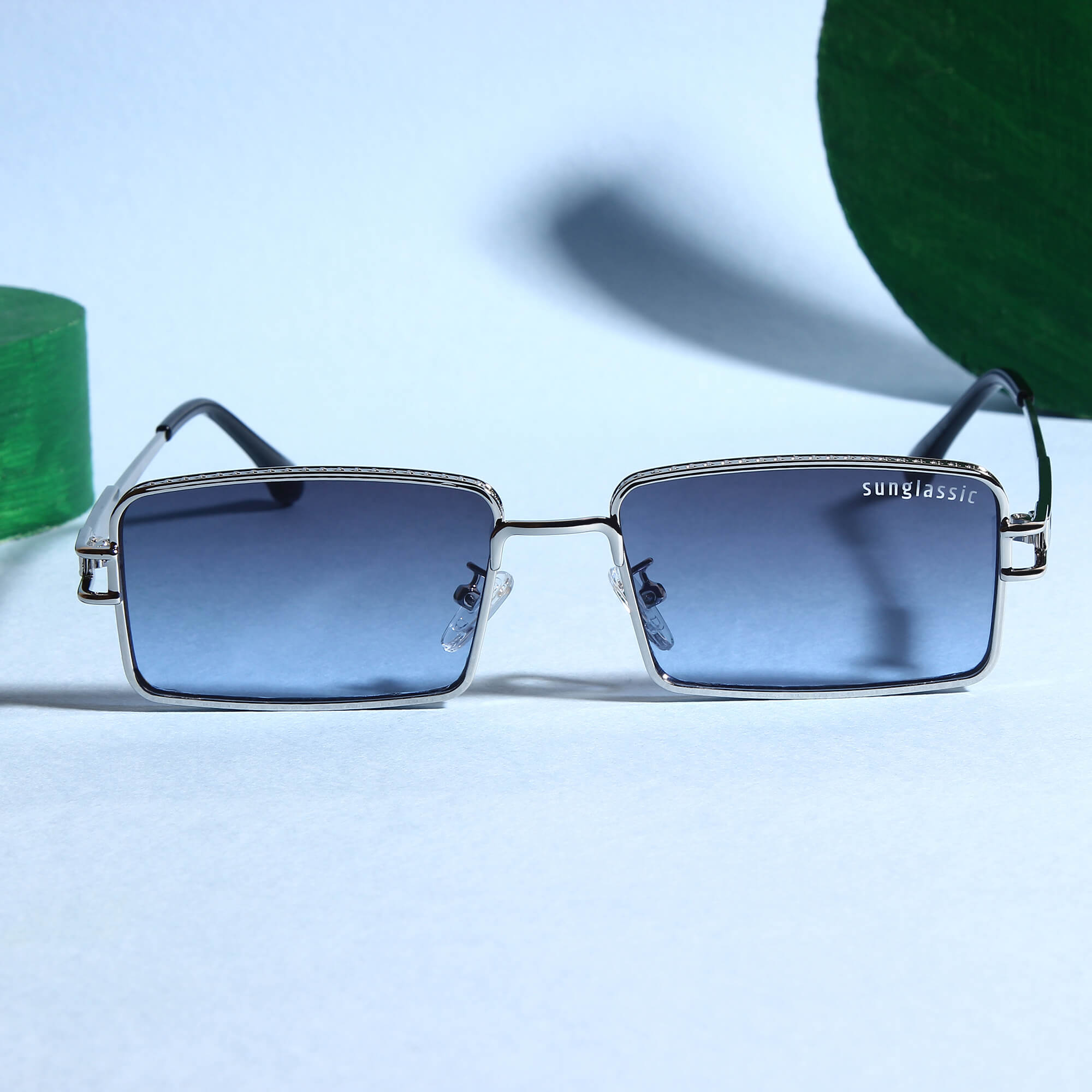 Walker Silver Blue Rectangle Sunglasses