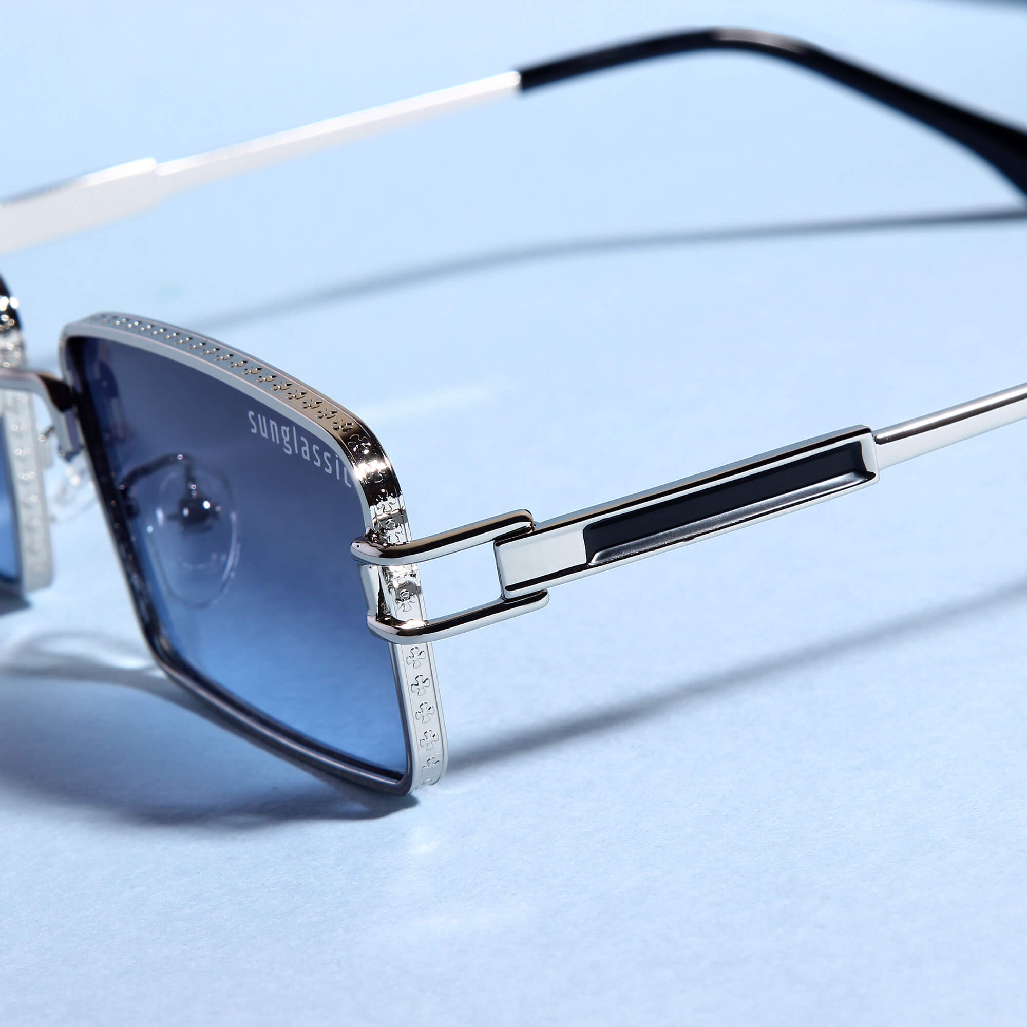 Walker Silver Blue Rectangle Sunglasses