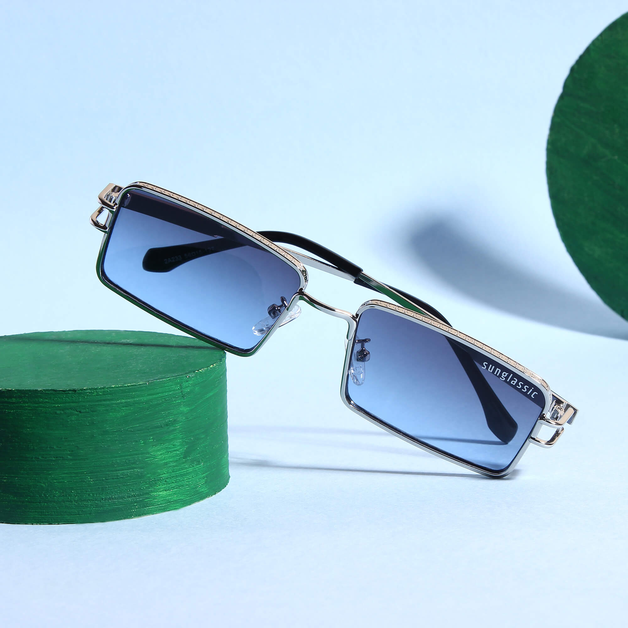 Walker Silver Blue Rectangle Sunglasses