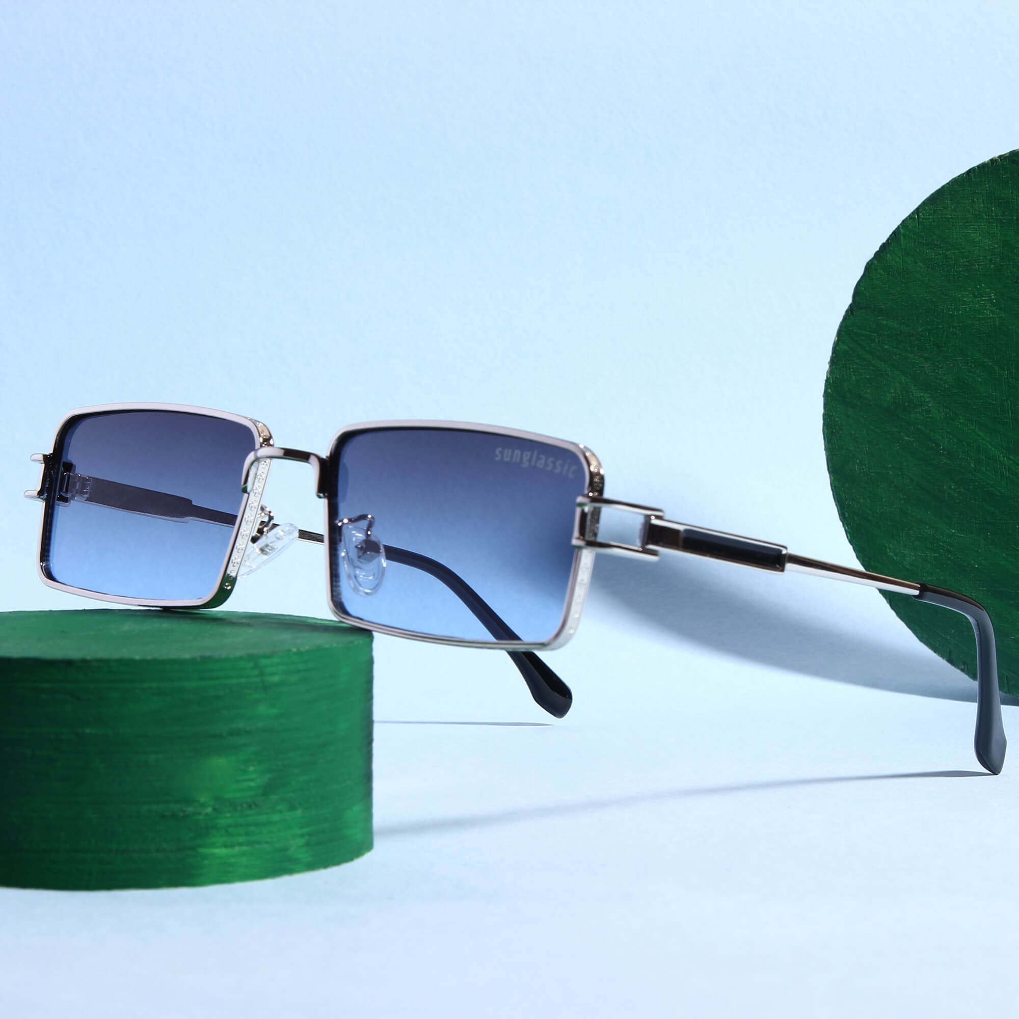 Walker Silver Blue Rectangle Sunglasses