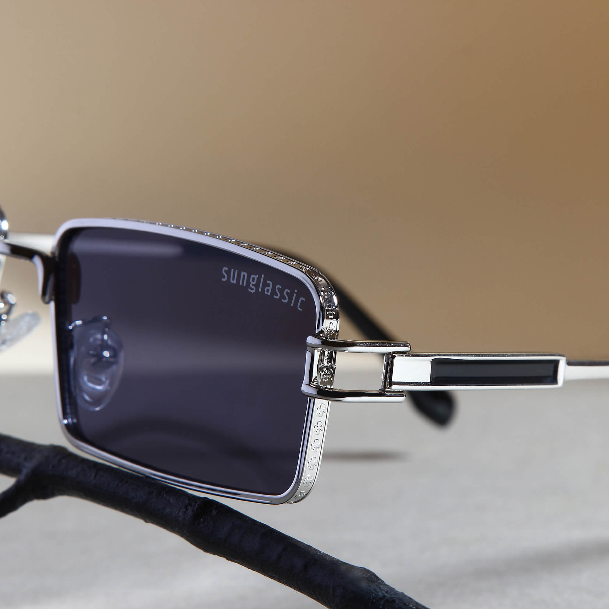Walker Silver Black Rectangle Sunglasses