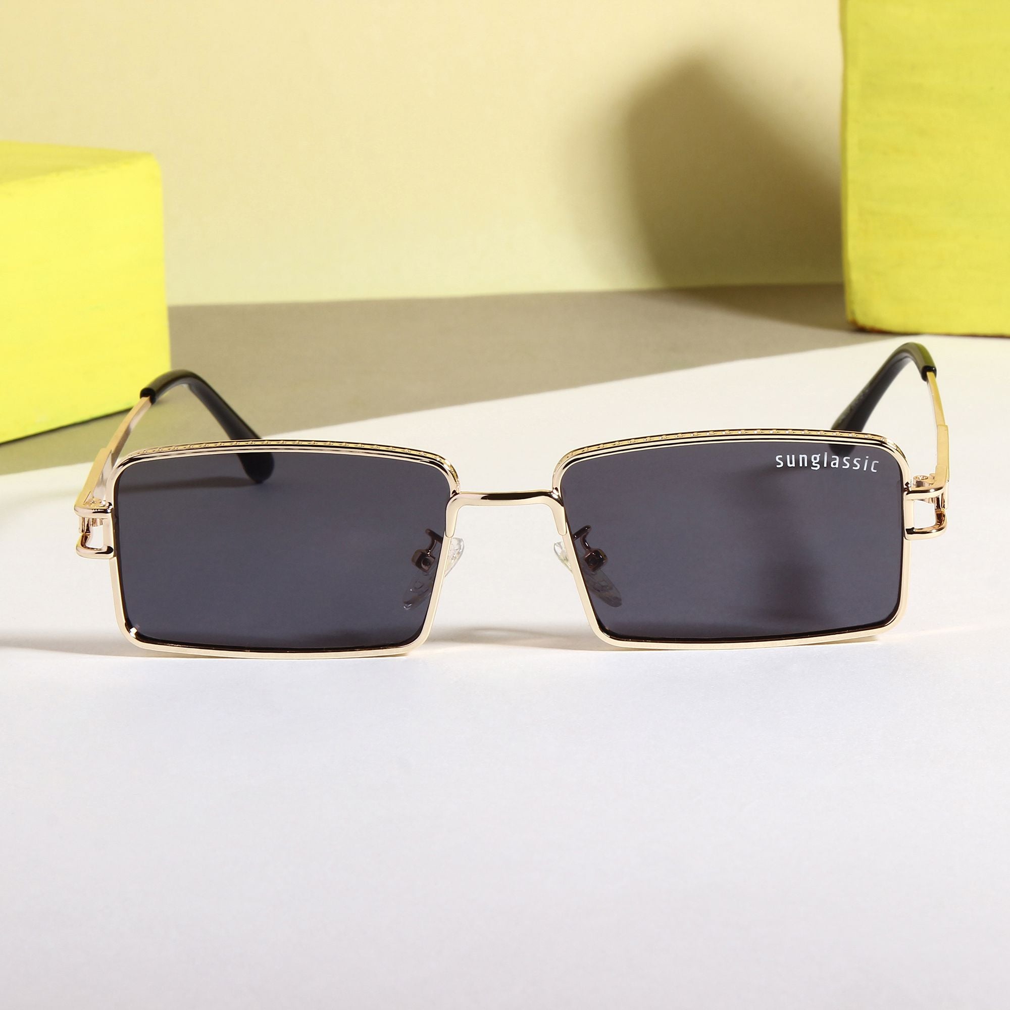Walker Gold Black Rectangle Sunglasses