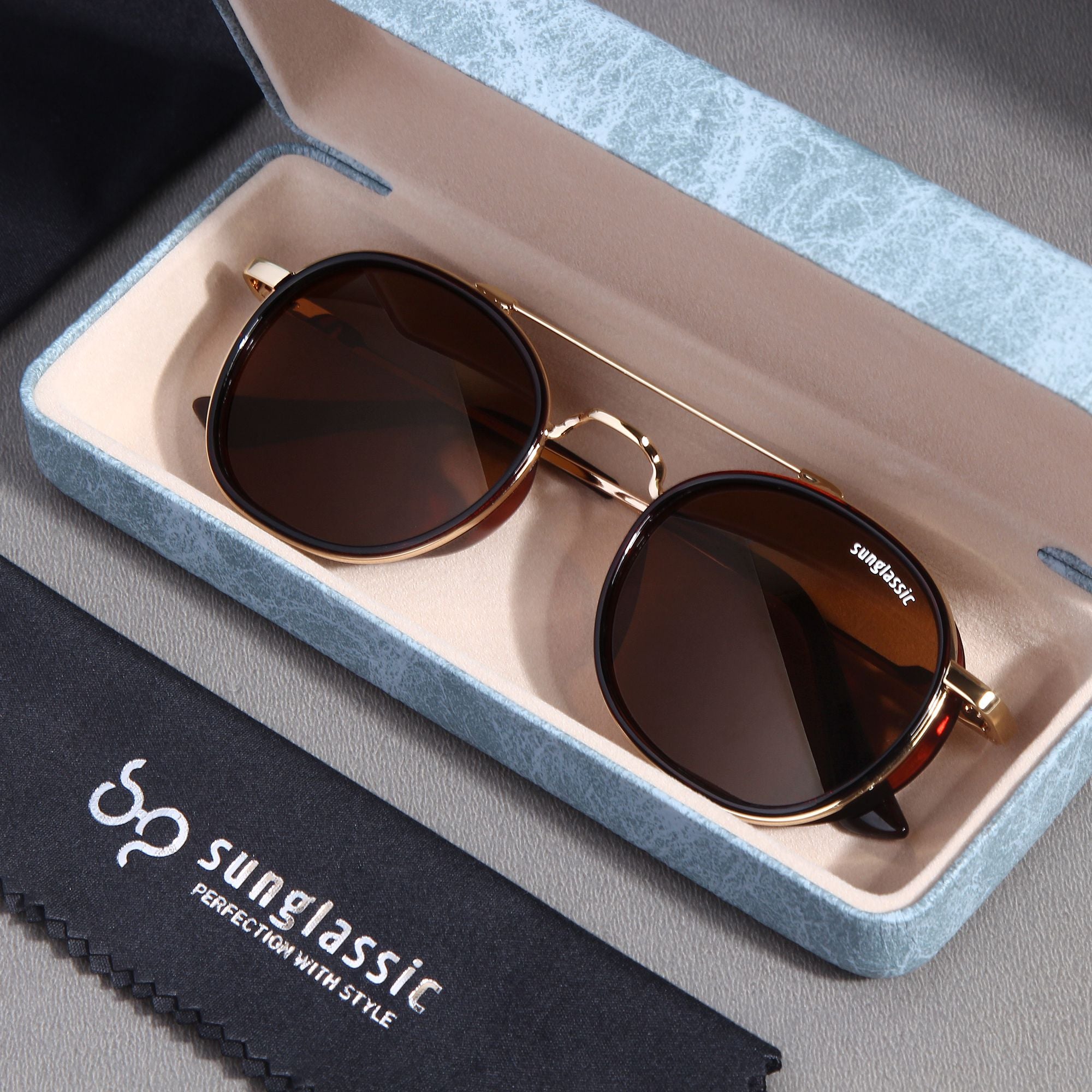 Golden Brown Polarized SG4612 Metal Frame Round Sunglasses