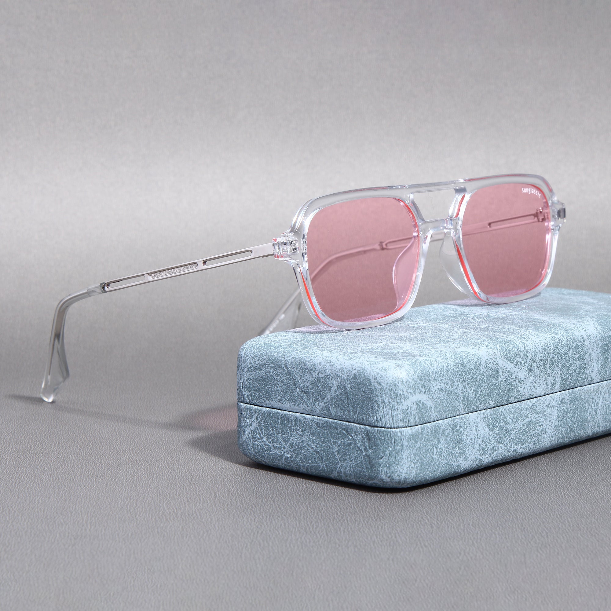 Clear Pink Rectangle Sunglasses